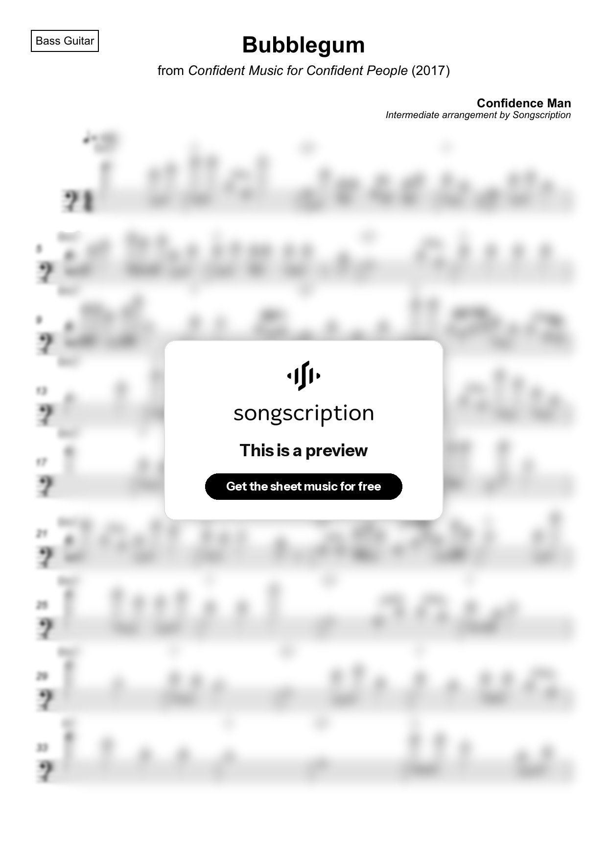 Intermediate Bass Guitar Sheet Music for "Bubblegum" by Confidence Man