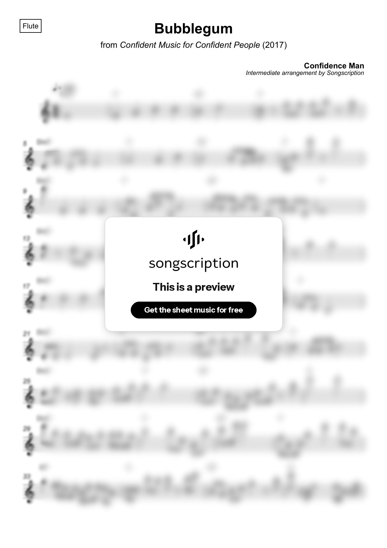 Intermediate Flute Sheet Music for "Bubblegum" by Confidence Man