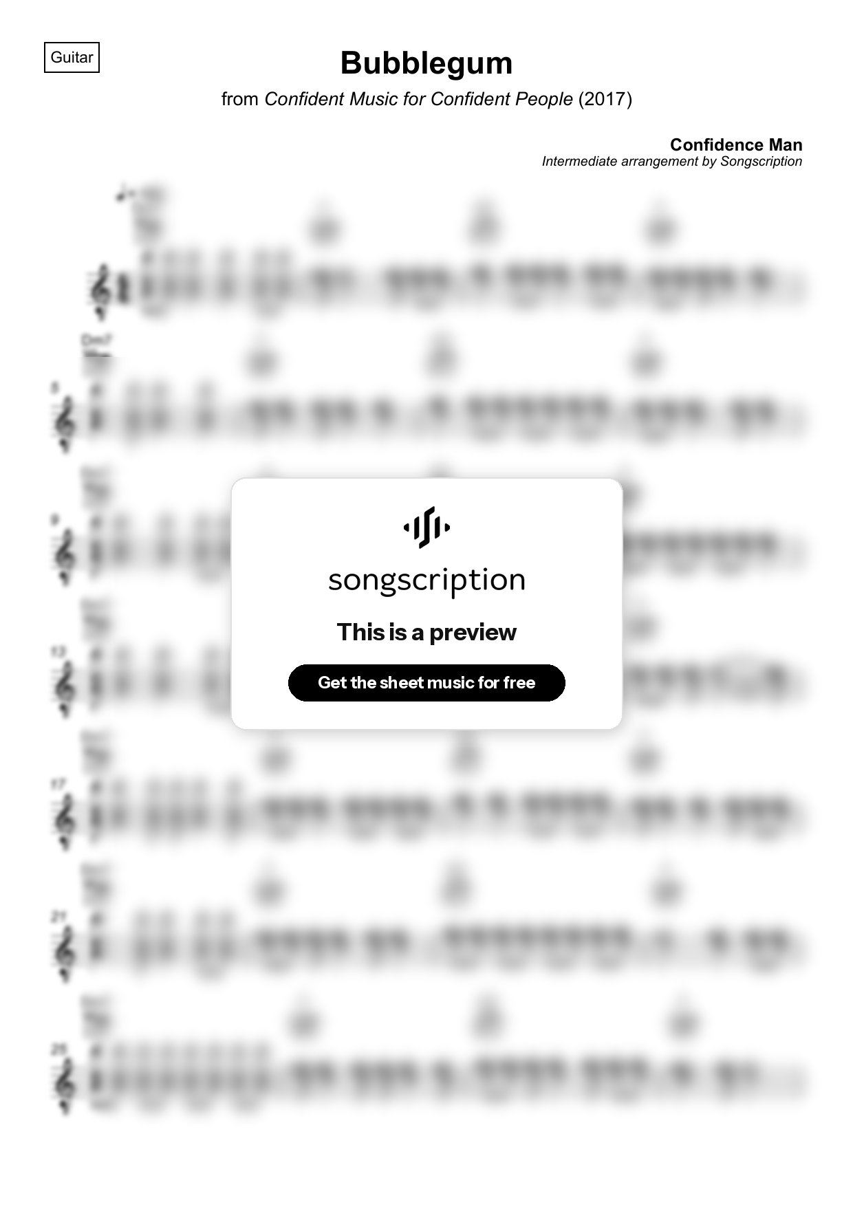 Intermediate Acoustic Guitar Sheet Music for "Bubblegum" by Confidence Man