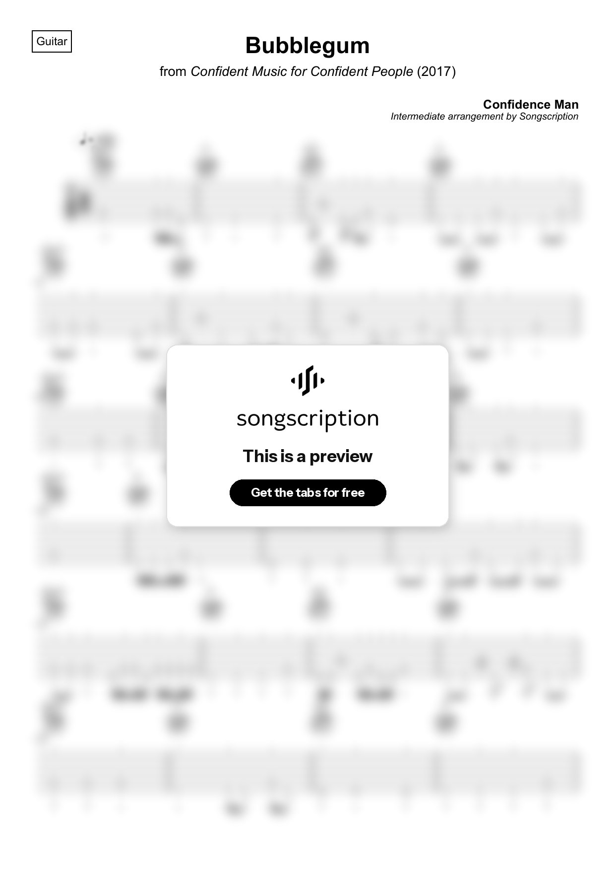 Intermediate Acoustic Guitar Tabs for "Bubblegum" by Confidence Man