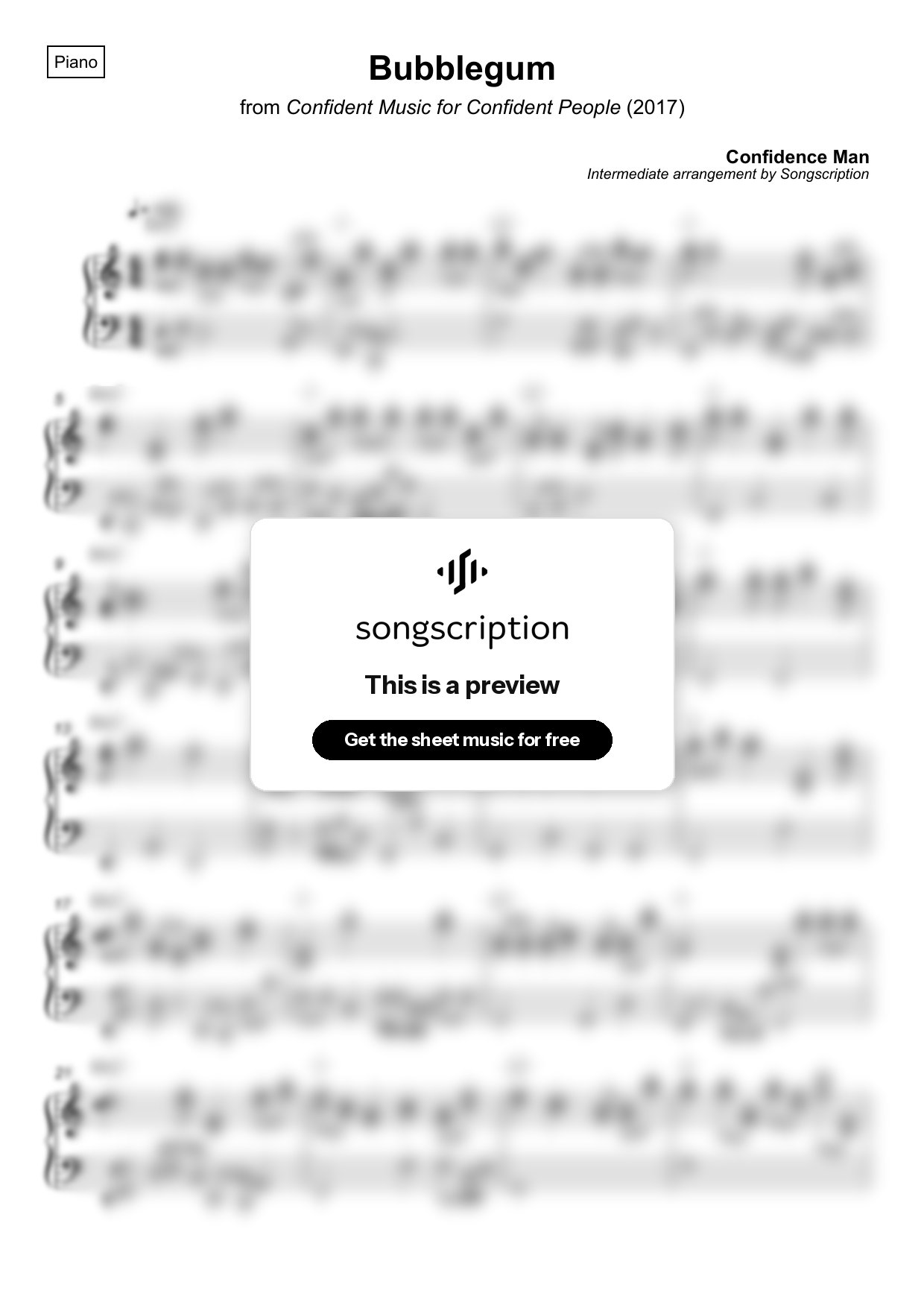 Intermediate Piano Sheet Music for "Bubblegum" by Confidence Man