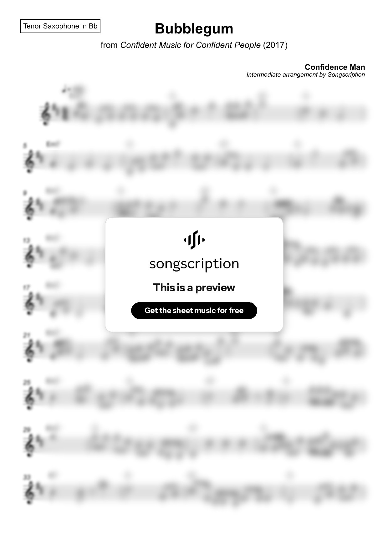 Intermediate Tenor Sax Sheet Music for "Bubblegum" by Confidence Man