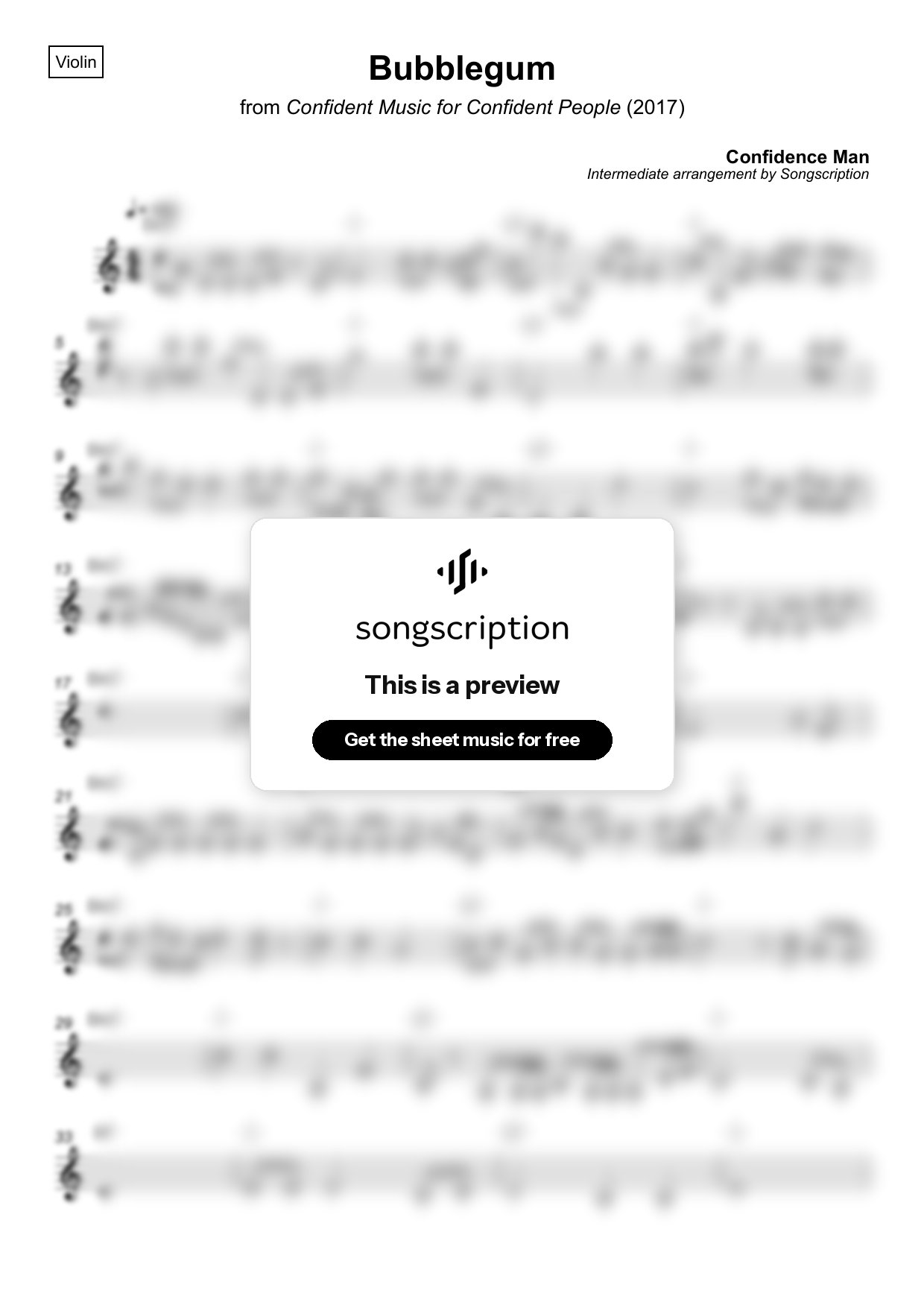 Intermediate Violin Sheet Music for "Bubblegum" by Confidence Man