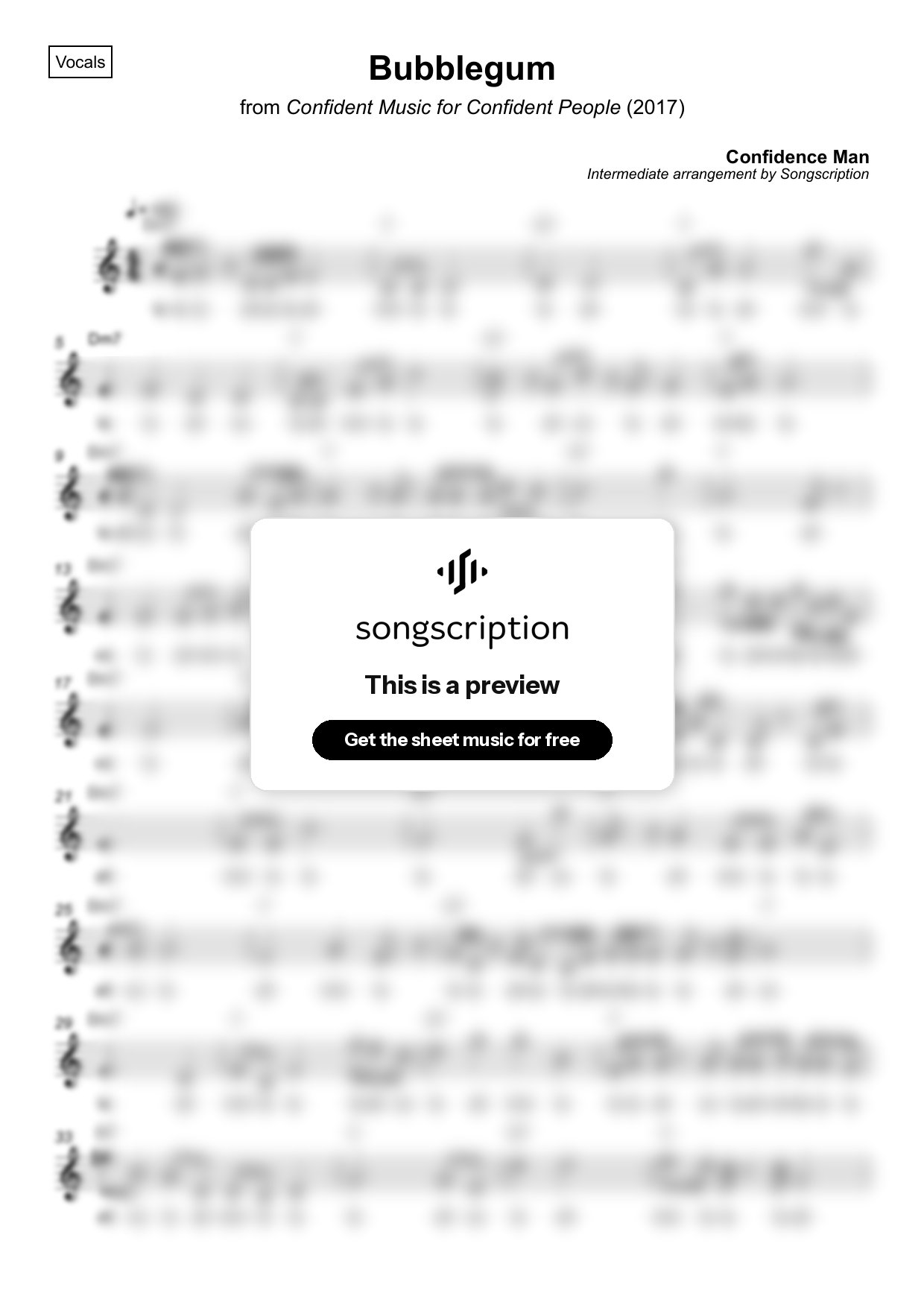 Intermediate Vocals Sheet Music for "Bubblegum" by Confidence Man