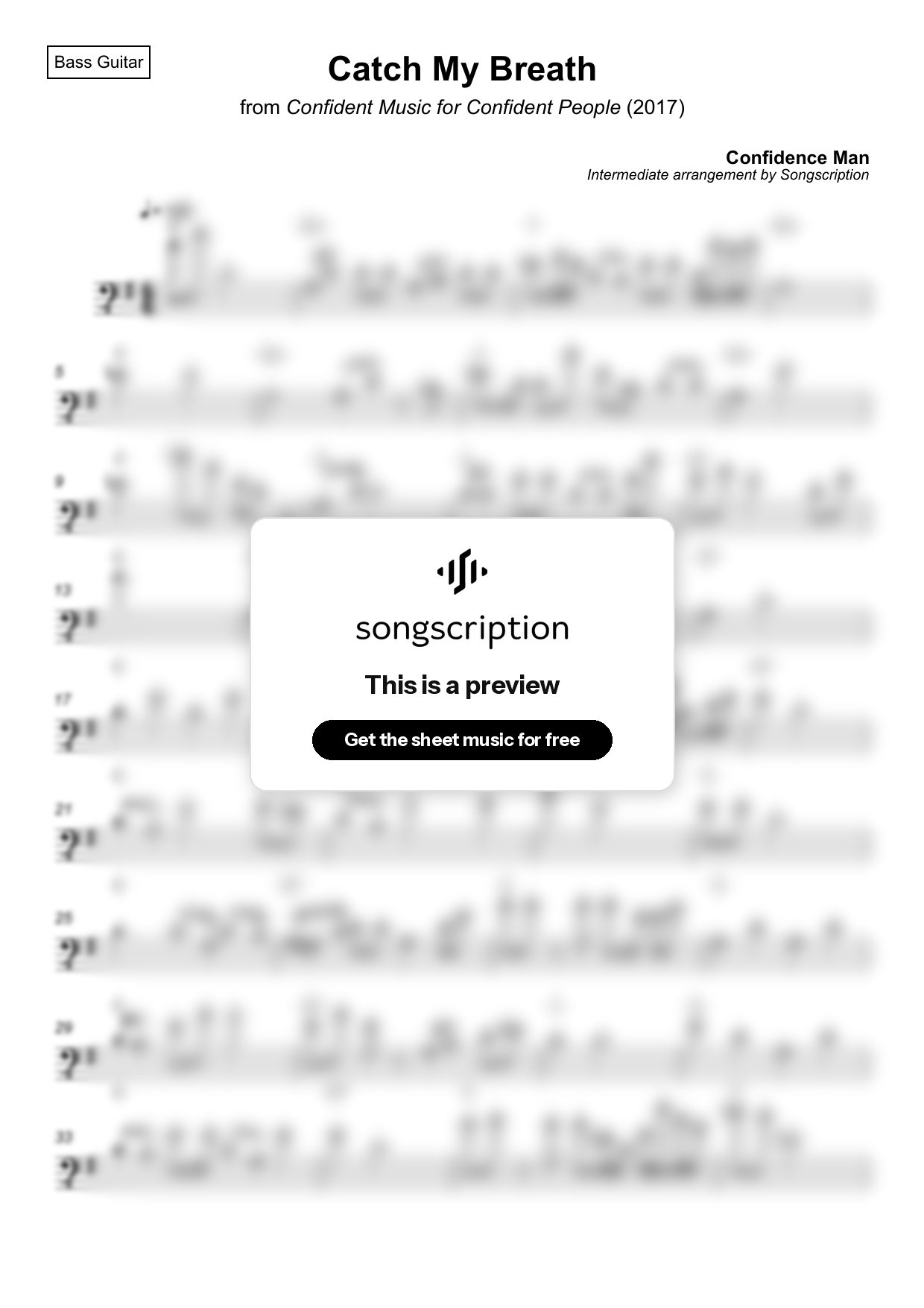 Intermediate Bass Guitar Sheet Music for "Catch My Breath" by Confidence Man