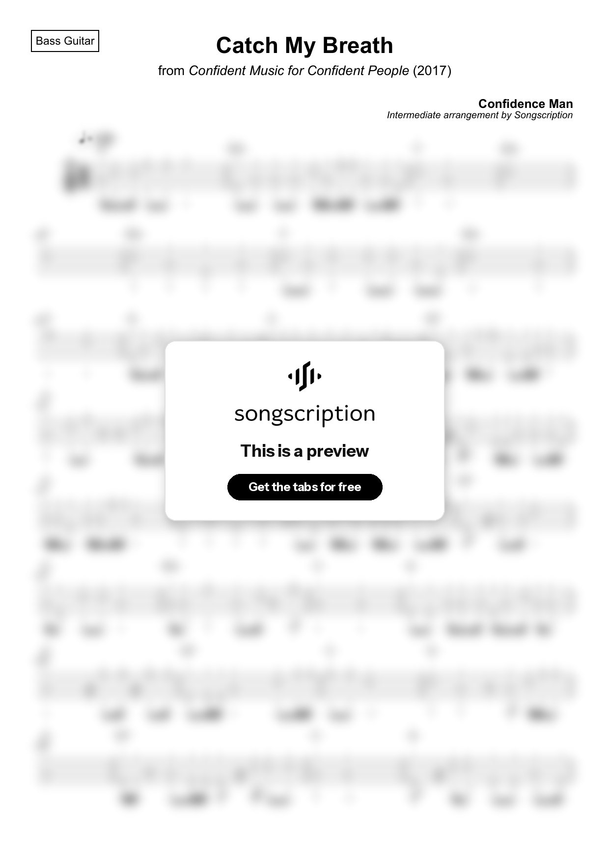 Intermediate Bass Guitar Tabs for "Catch My Breath" by Confidence Man