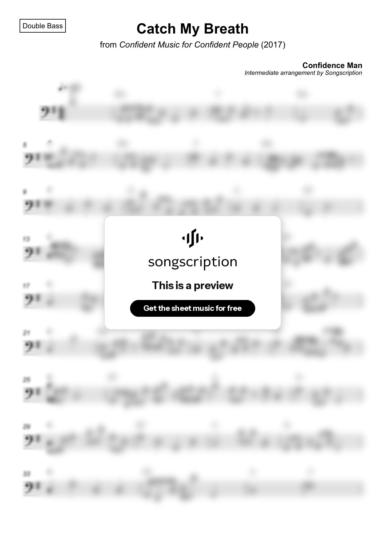 Intermediate Double Bass Sheet Music for "Catch My Breath" by Confidence Man