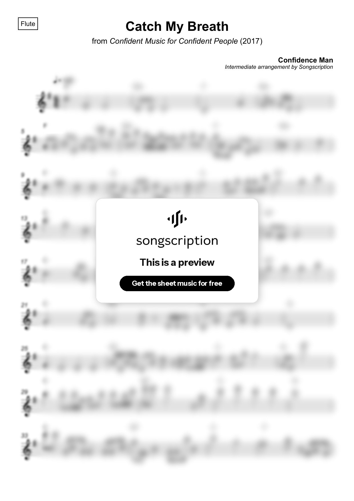 Intermediate Flute Sheet Music for "Catch My Breath" by Confidence Man
