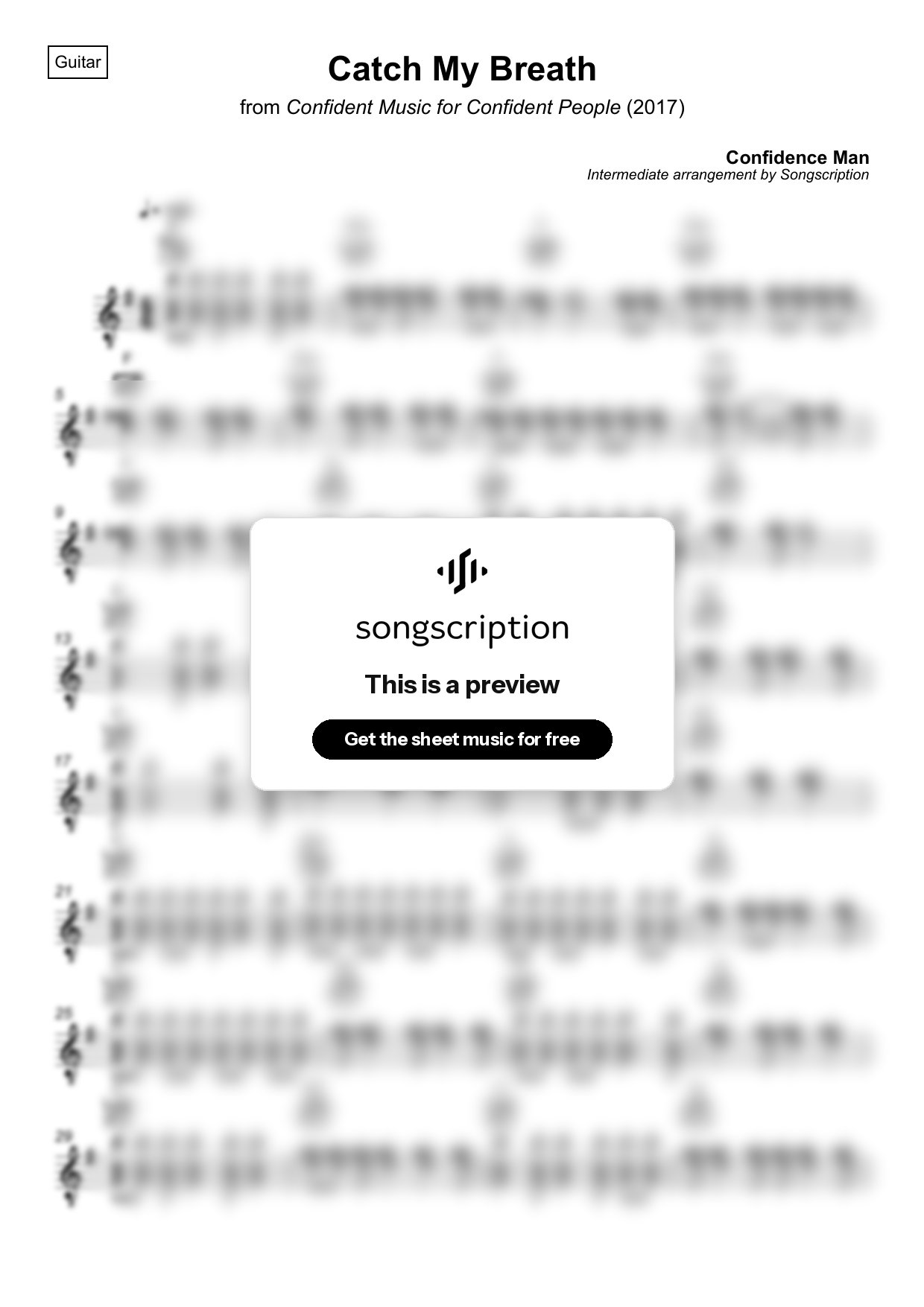 Intermediate Acoustic Guitar Sheet Music for "Catch My Breath" by Confidence Man