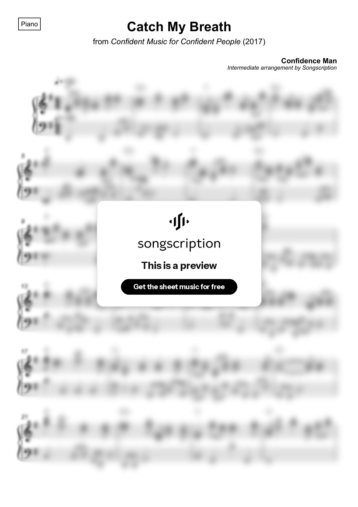 Intermediate Piano Sheet Music for "Catch My Breath" by Confidence Man
