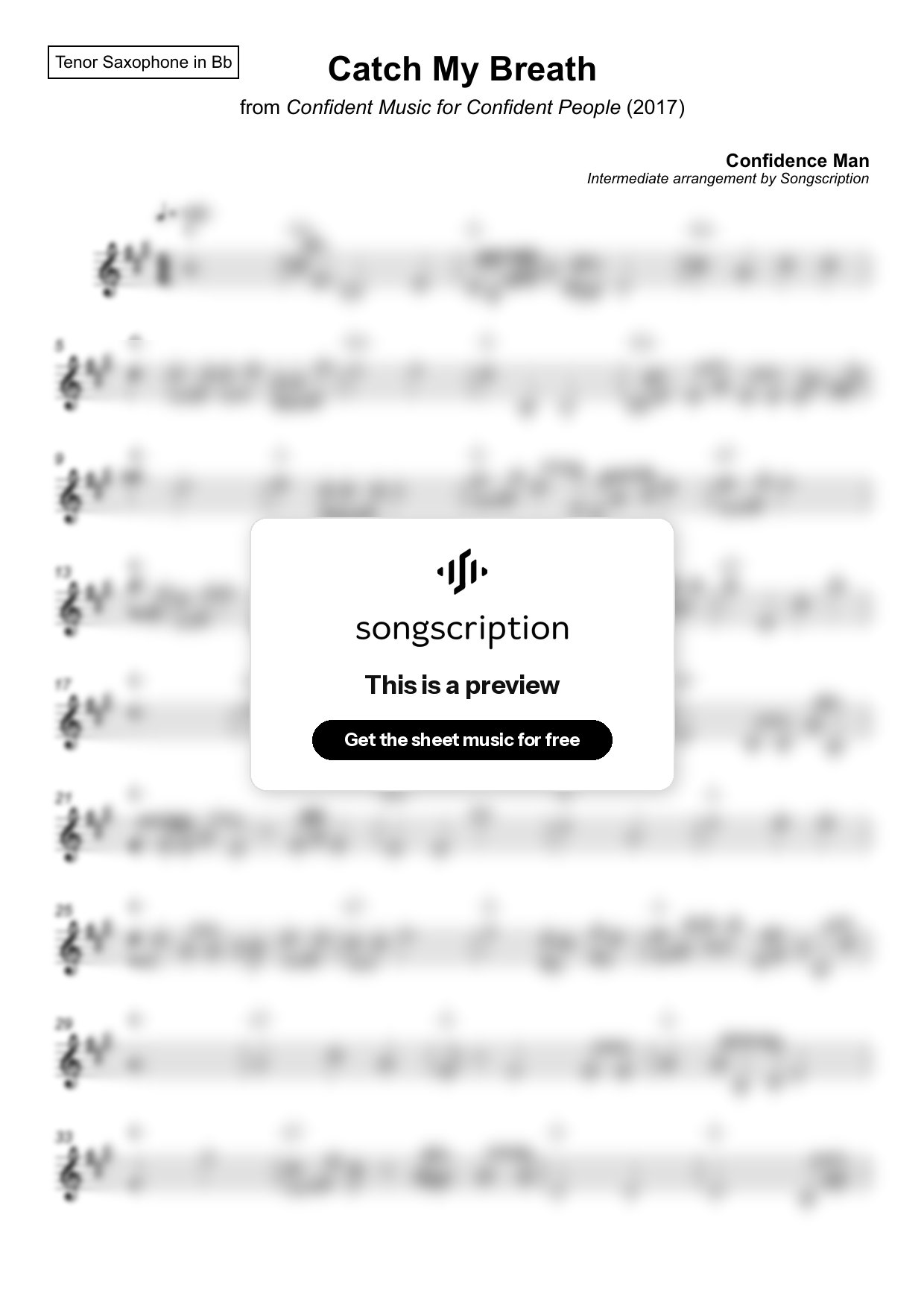 Intermediate Tenor Sax Sheet Music for "Catch My Breath" by Confidence Man