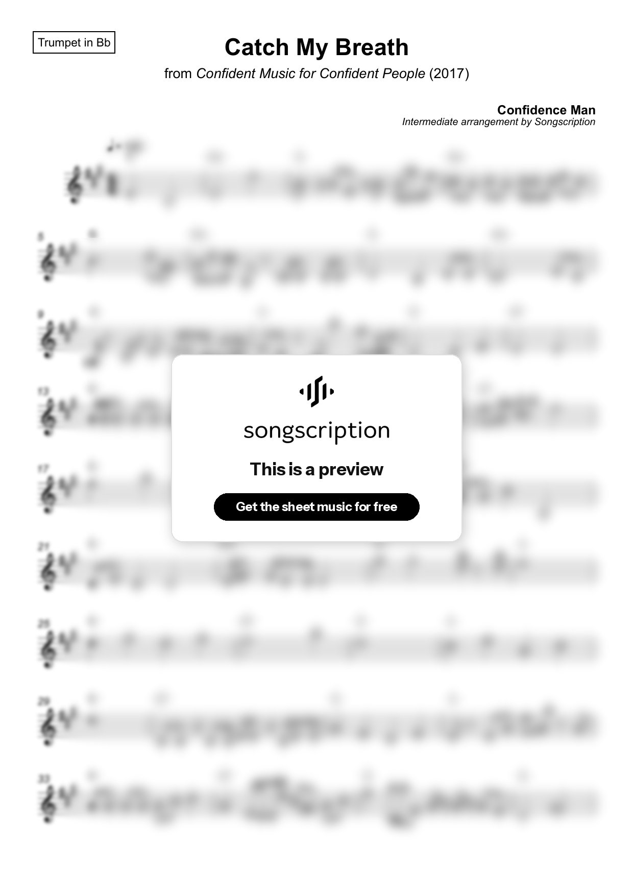 Intermediate Trumpet Sheet Music for "Catch My Breath" by Confidence Man