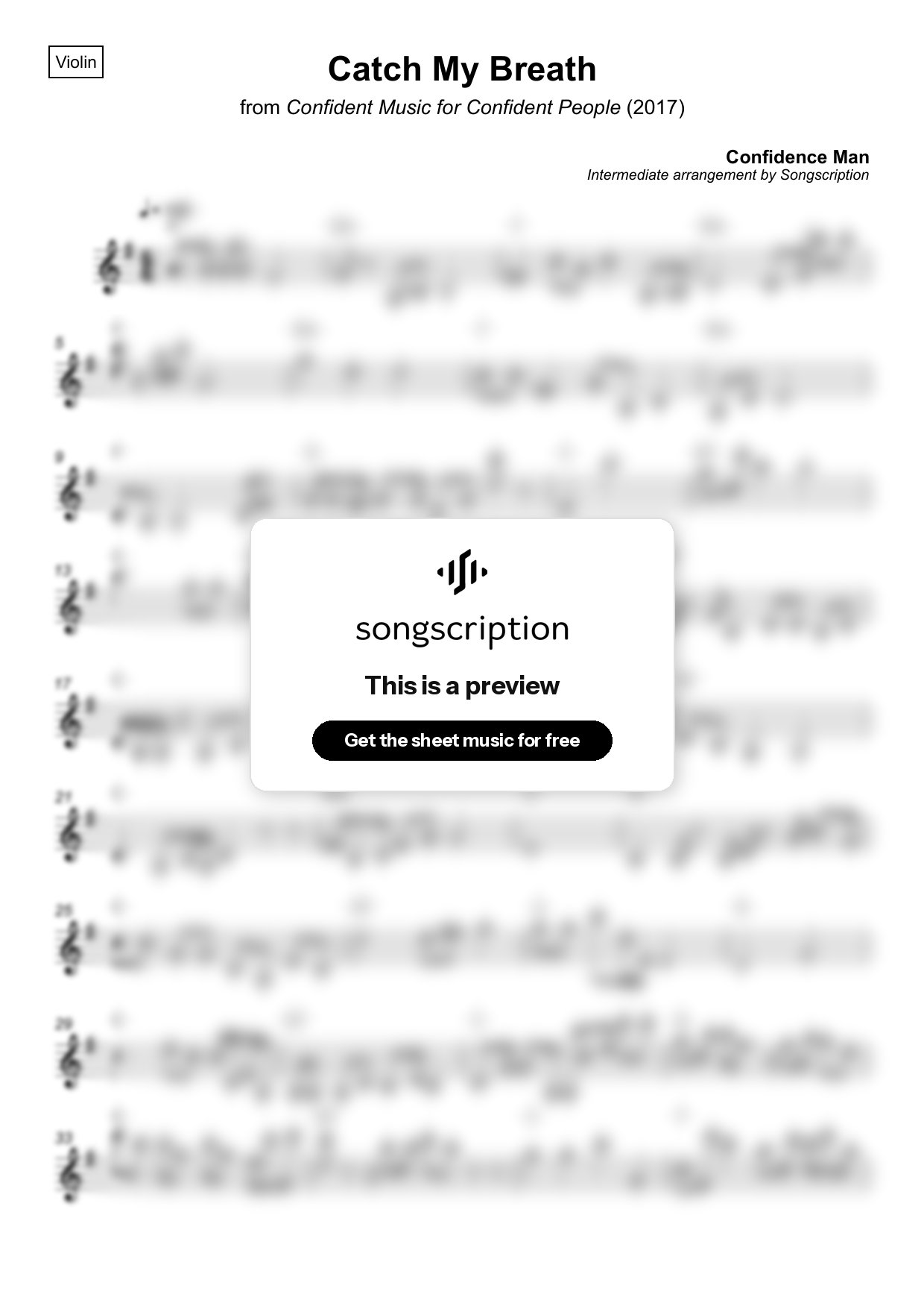 Intermediate Violin Sheet Music for "Catch My Breath" by Confidence Man