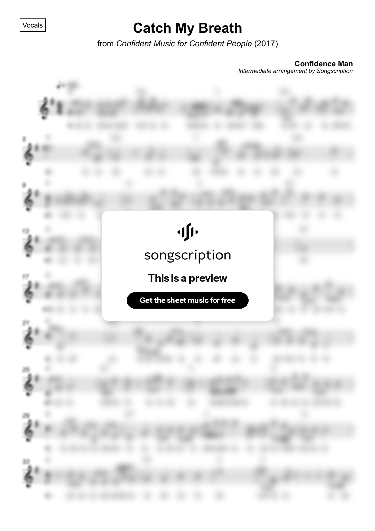 Intermediate Vocals Sheet Music for "Catch My Breath" by Confidence Man