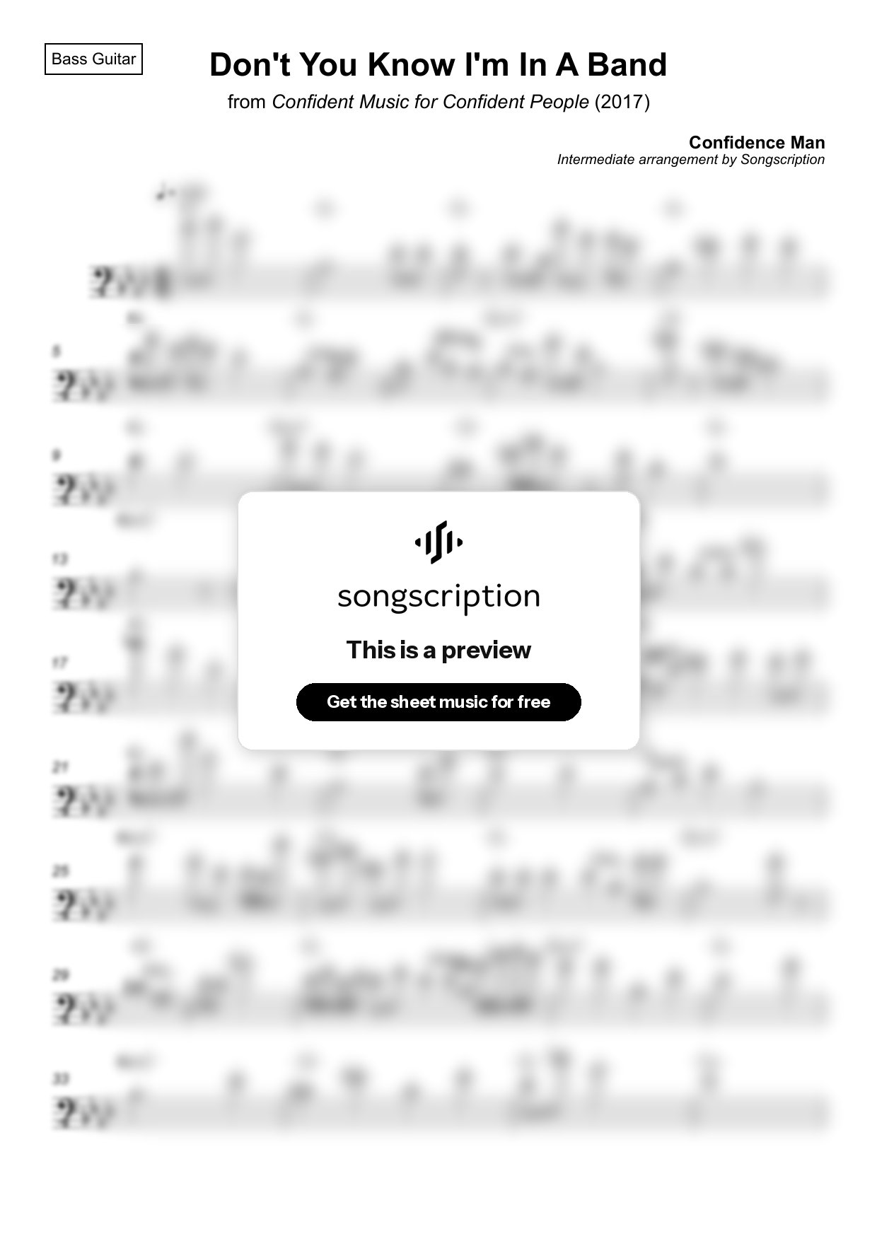 Intermediate Bass Guitar Sheet Music for "Don't You Know I'm In A Band" by Confidence Man