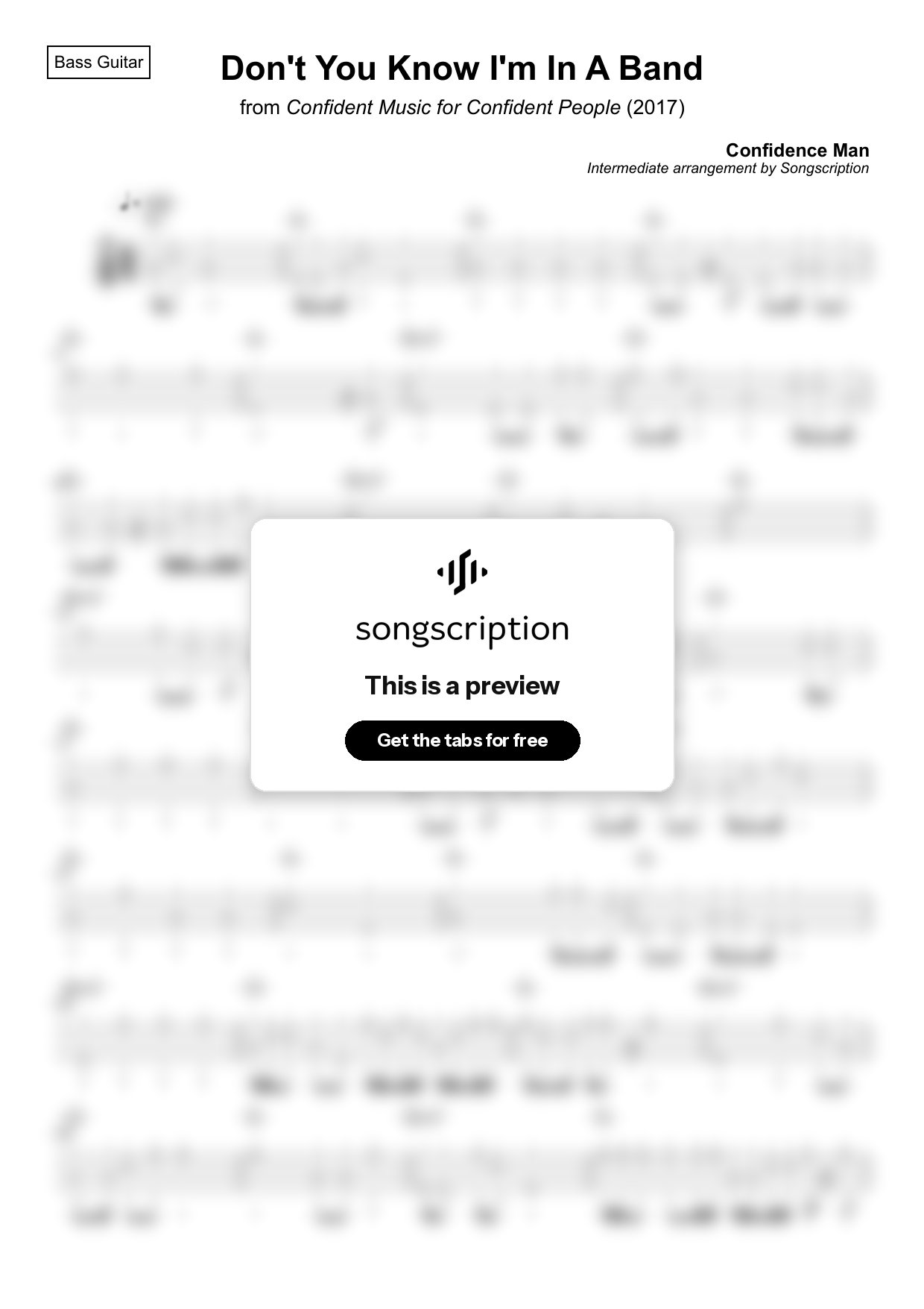 Intermediate Bass Guitar Tabs for "Don't You Know I'm In A Band" by Confidence Man