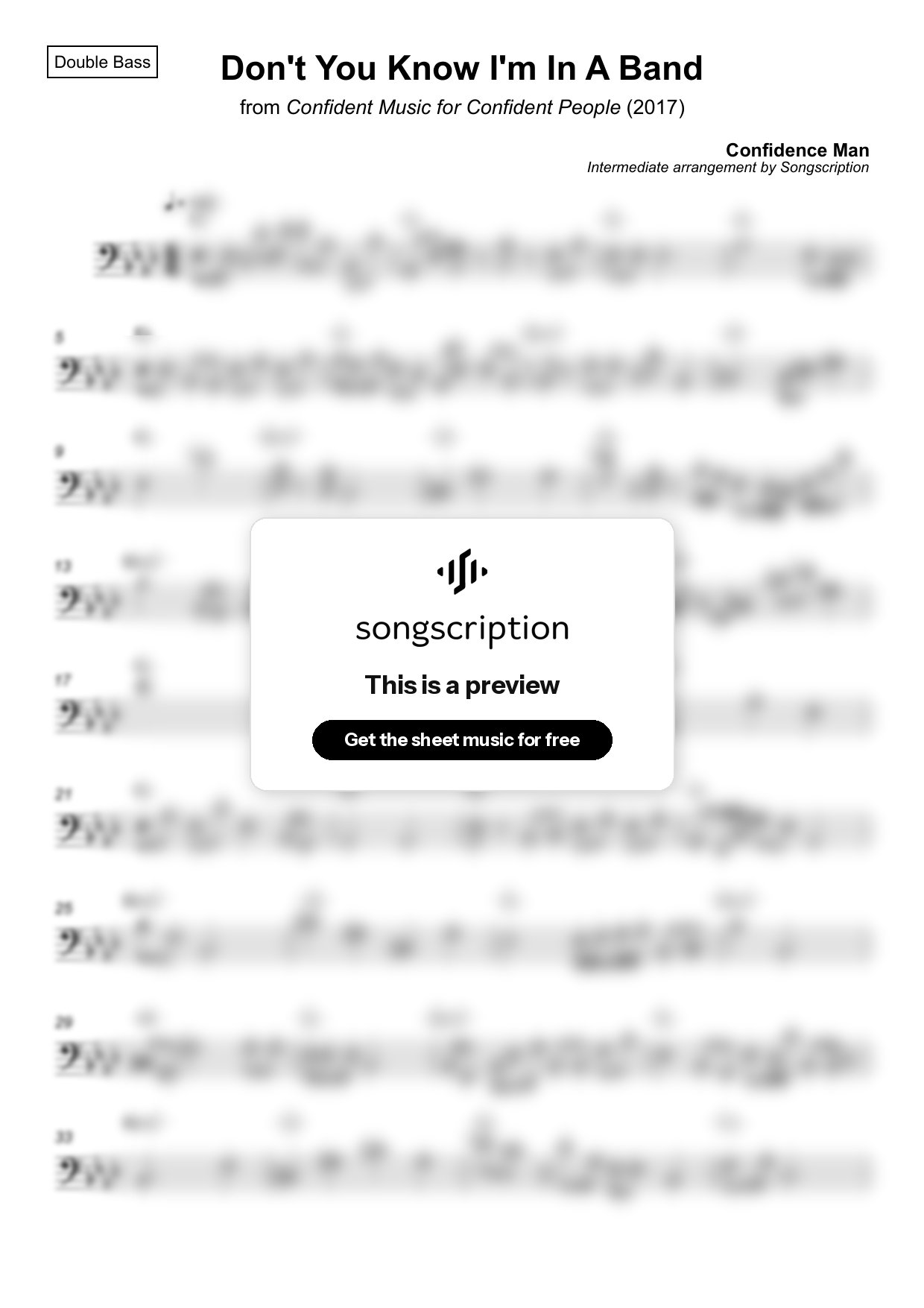 Intermediate Double Bass Sheet Music for "Don't You Know I'm In A Band" by Confidence Man