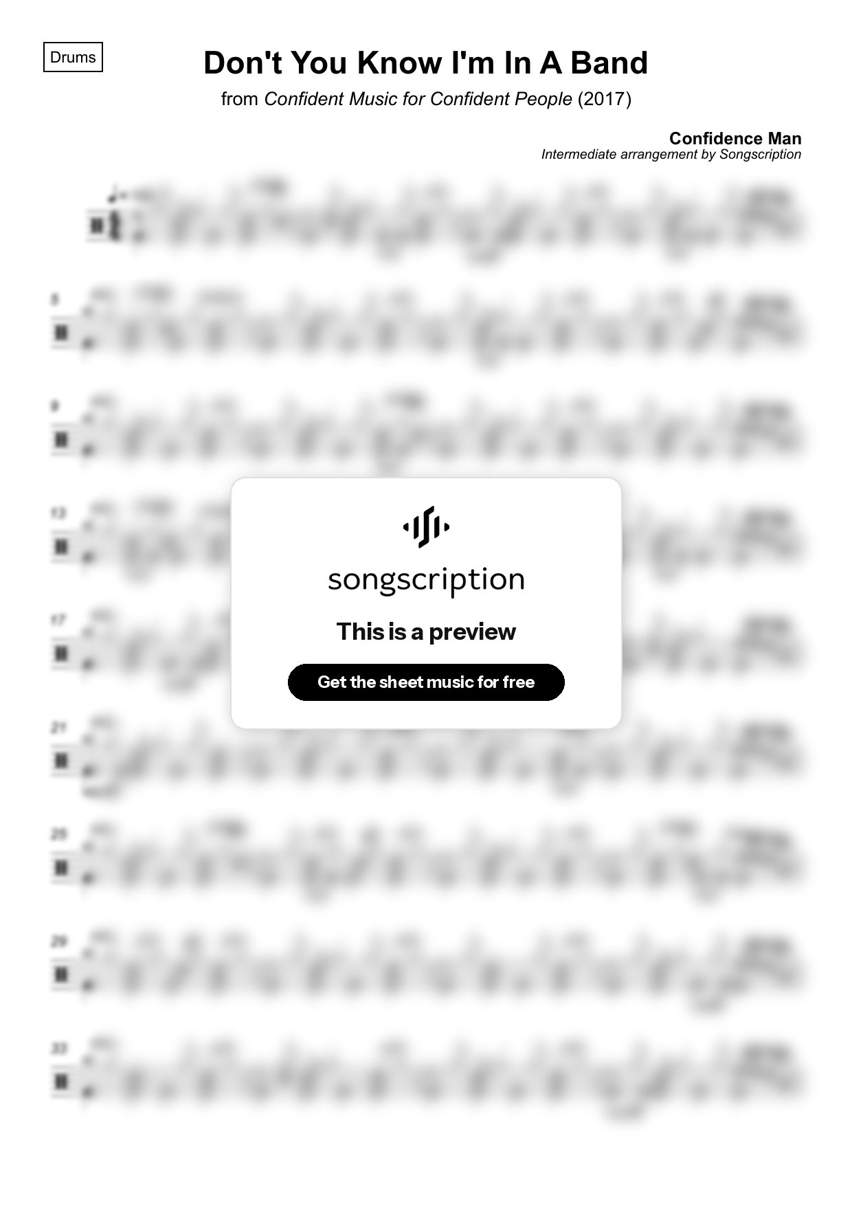Intermediate Drums Sheet Music for "Don't You Know I'm In A Band" by Confidence Man