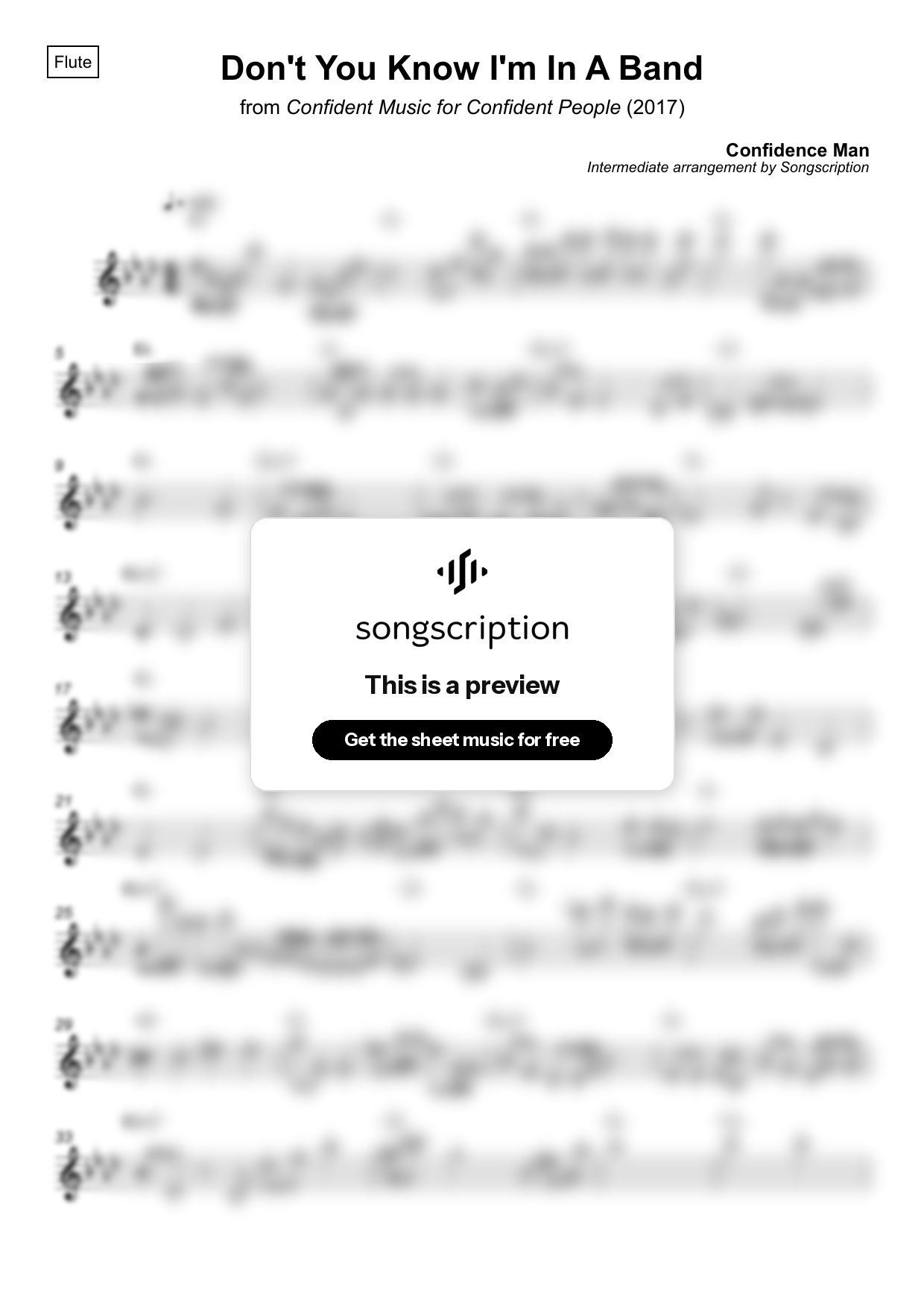 Intermediate Flute Sheet Music for "Don't You Know I'm In A Band" by Confidence Man