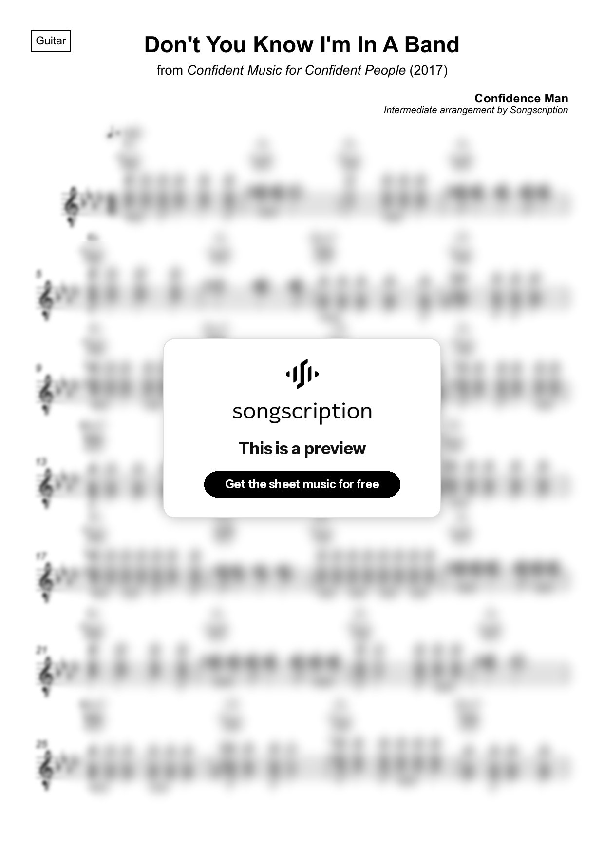 Intermediate Acoustic Guitar Sheet Music for "Don't You Know I'm In A Band" by Confidence Man