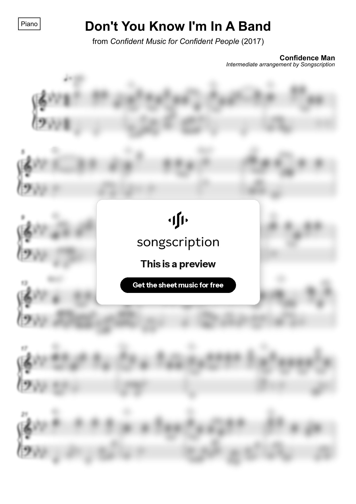 Intermediate Piano Sheet Music for "Don't You Know I'm In A Band" by Confidence Man