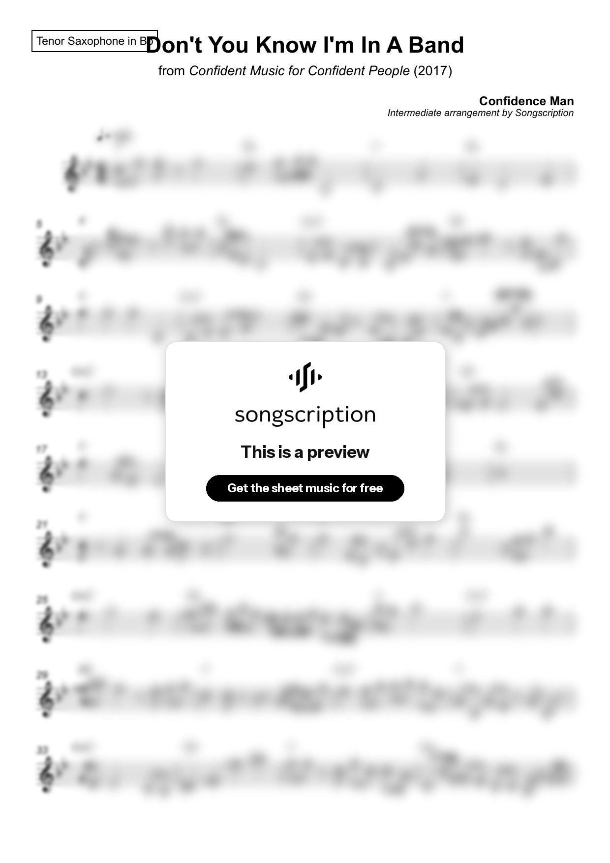 Intermediate Tenor Sax Sheet Music for "Don't You Know I'm In A Band" by Confidence Man