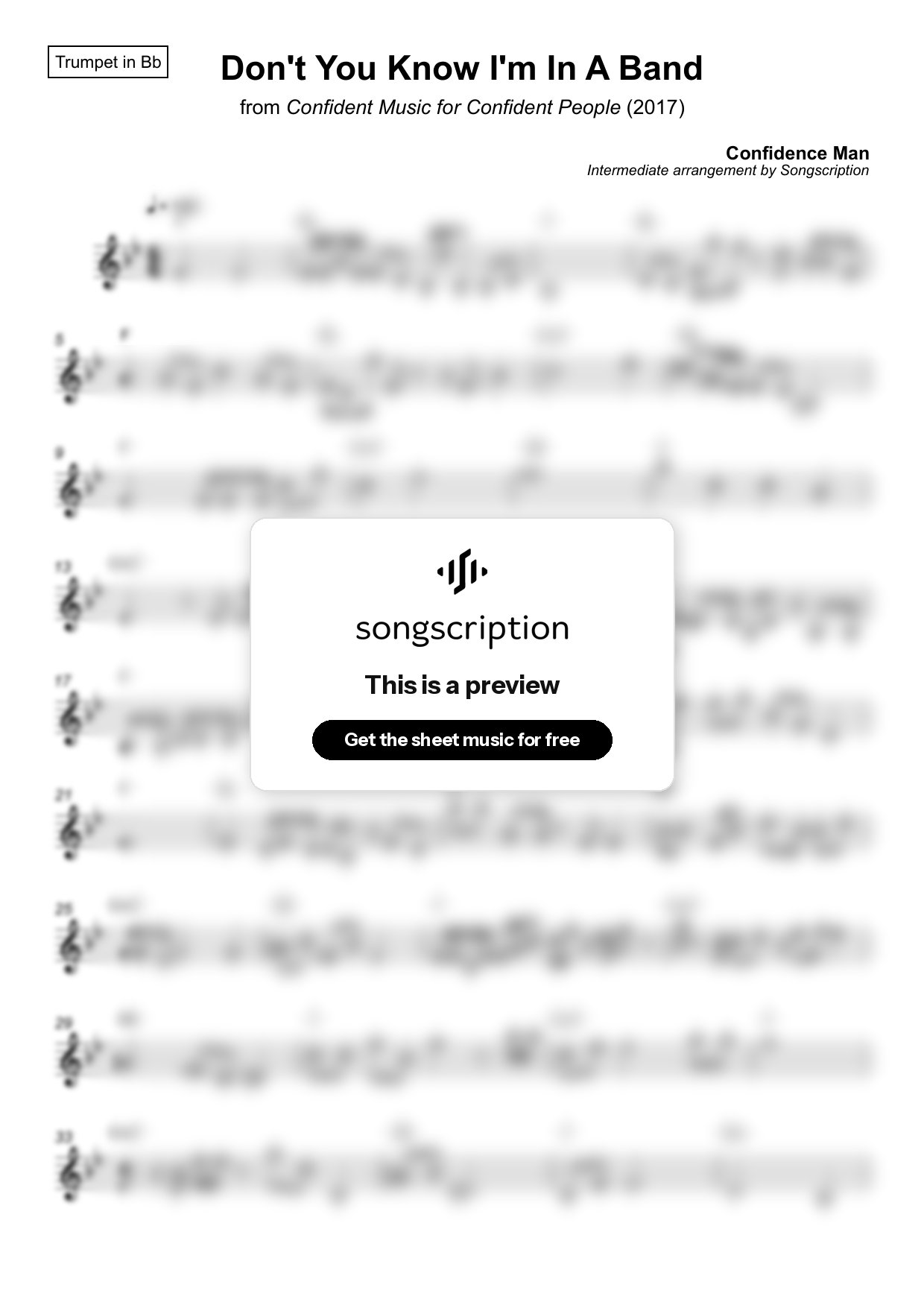 Intermediate Trumpet Sheet Music for "Don't You Know I'm In A Band" by Confidence Man