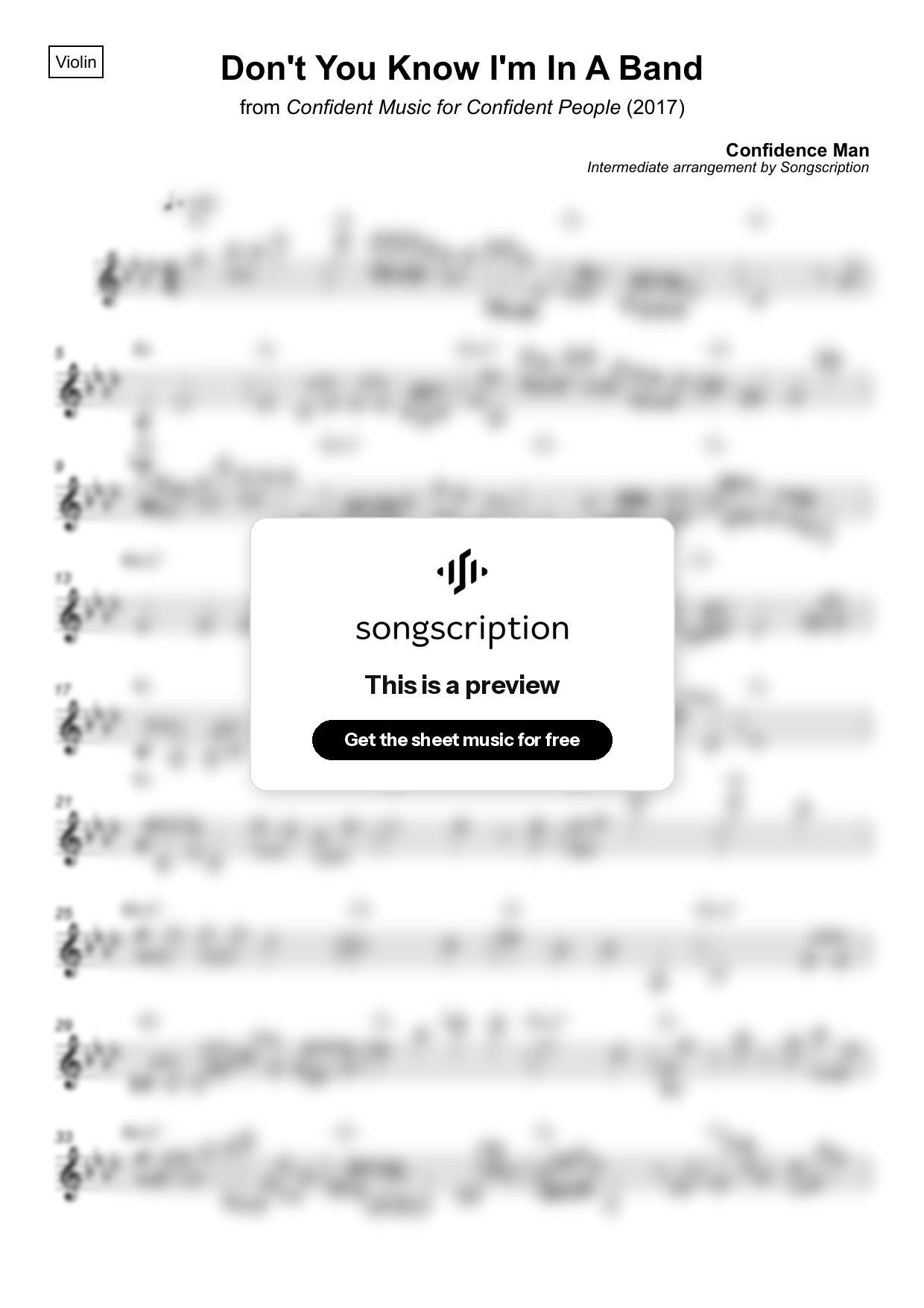 Intermediate Violin Sheet Music for "Don't You Know I'm In A Band" by Confidence Man