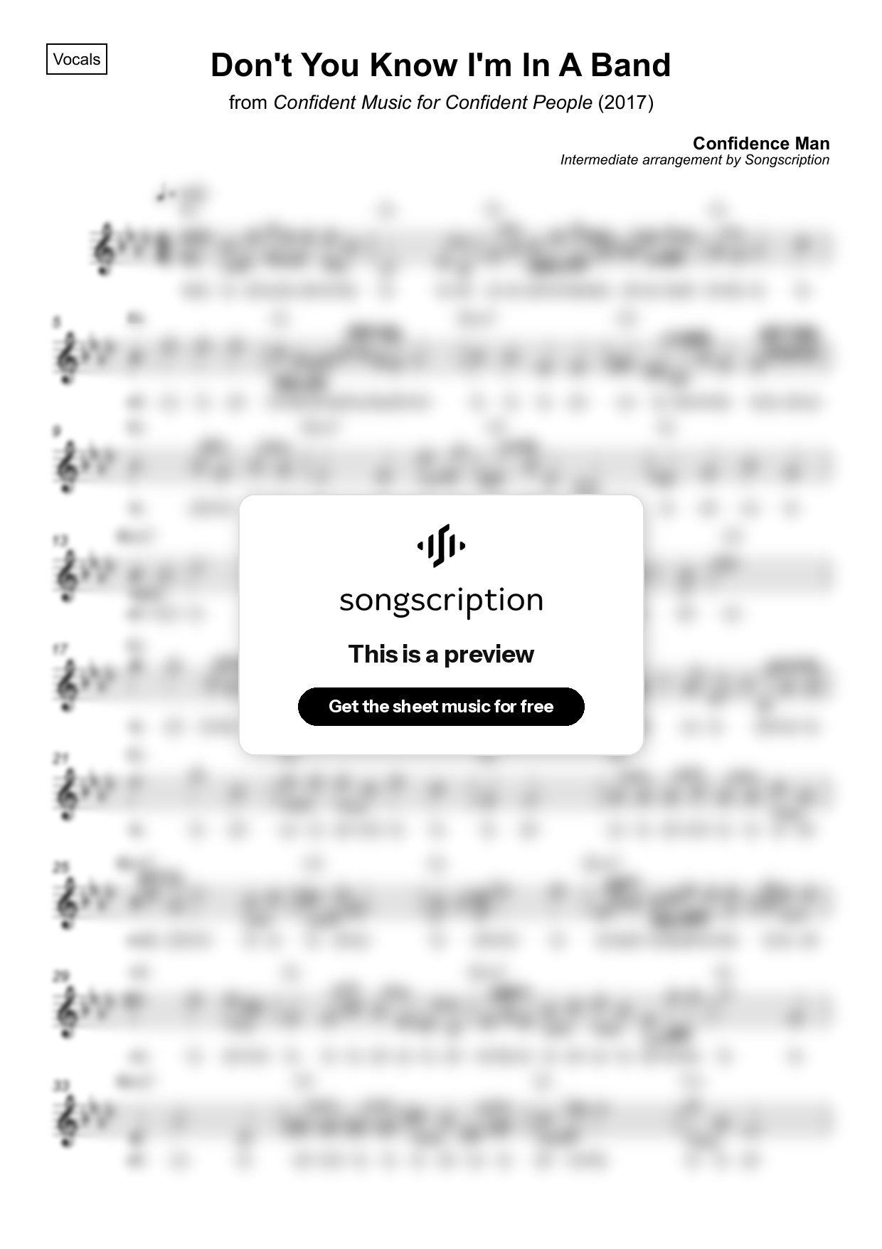 Intermediate Vocals Sheet Music for "Don't You Know I'm In A Band" by Confidence Man
