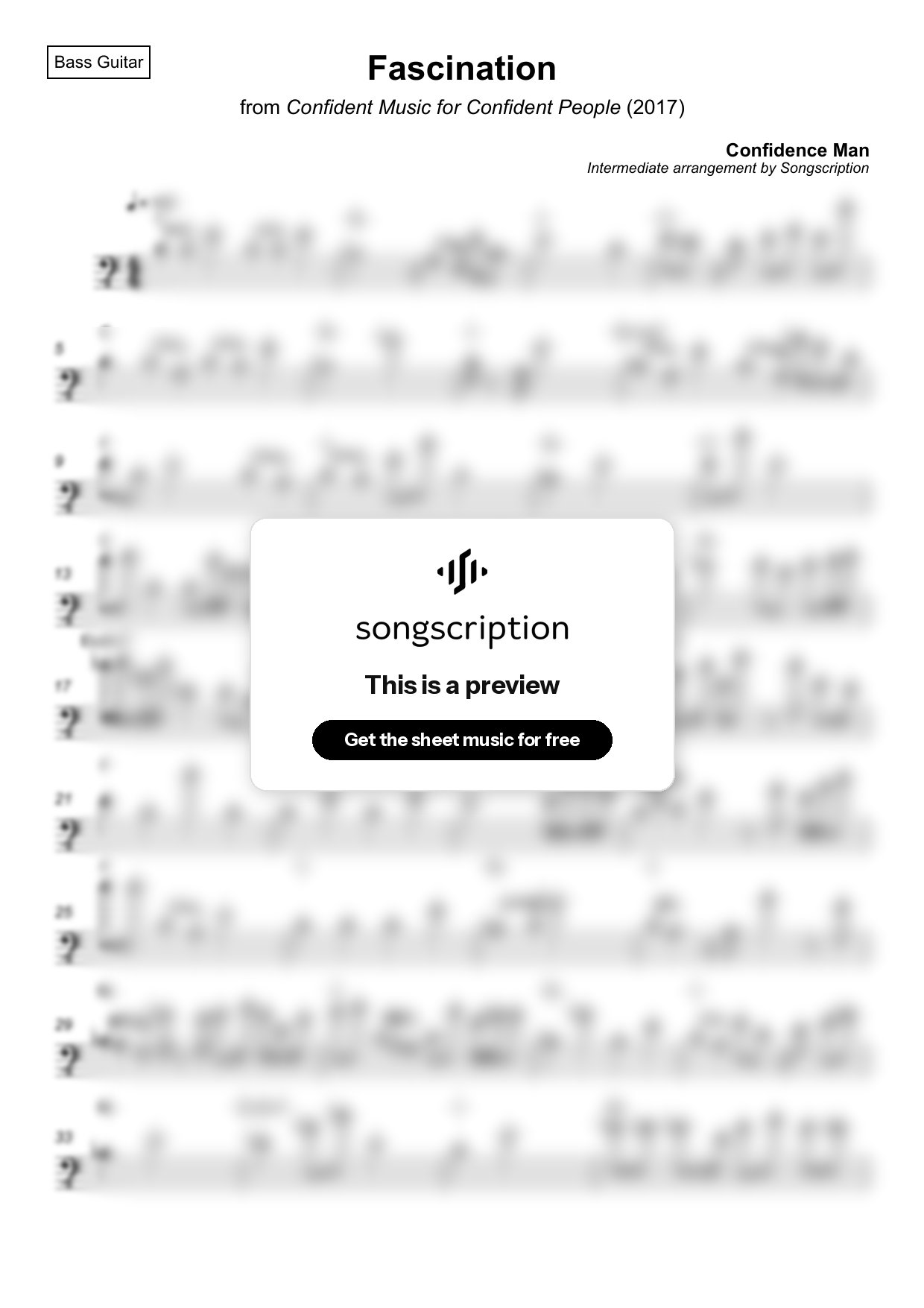 Intermediate Bass Guitar Sheet Music for "Fascination" by Confidence Man