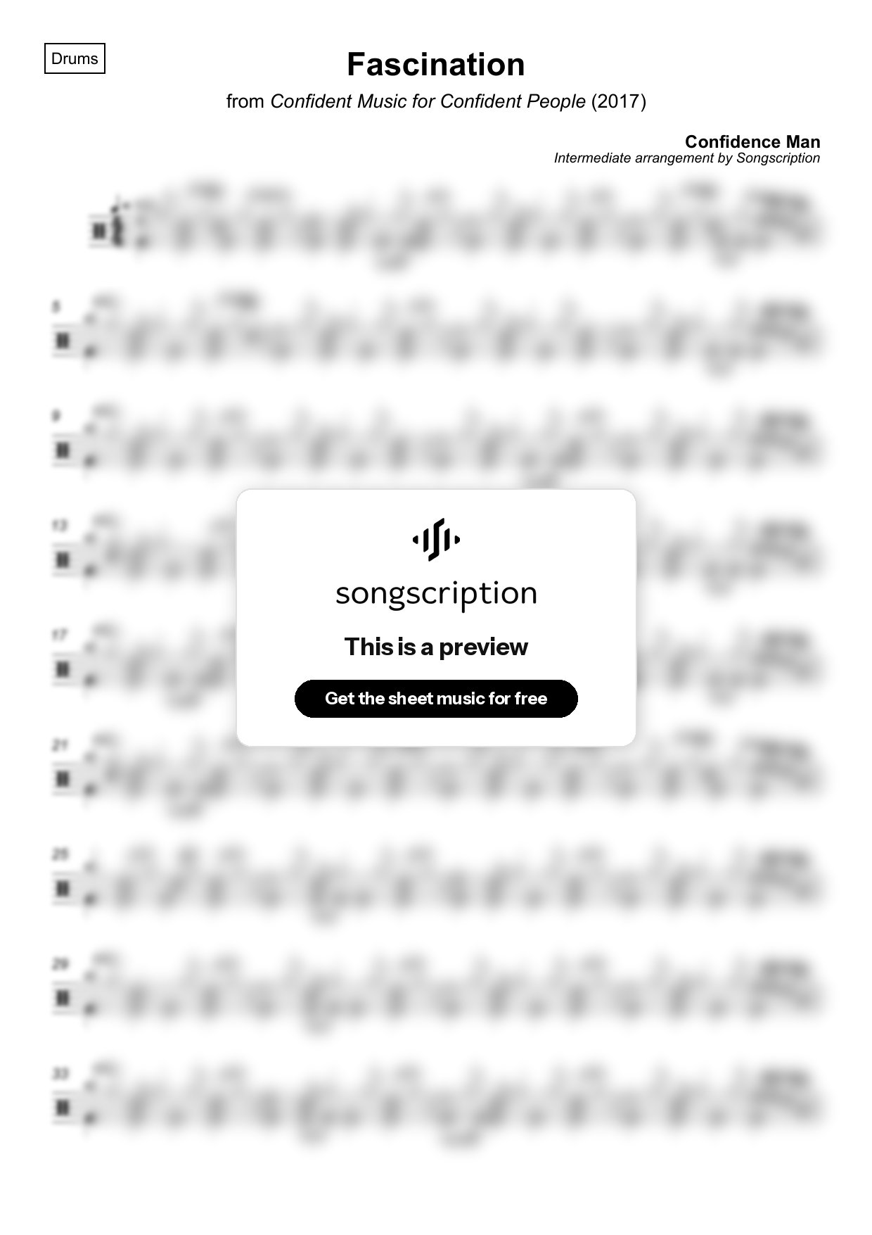 Intermediate Drums Sheet Music for "Fascination" by Confidence Man