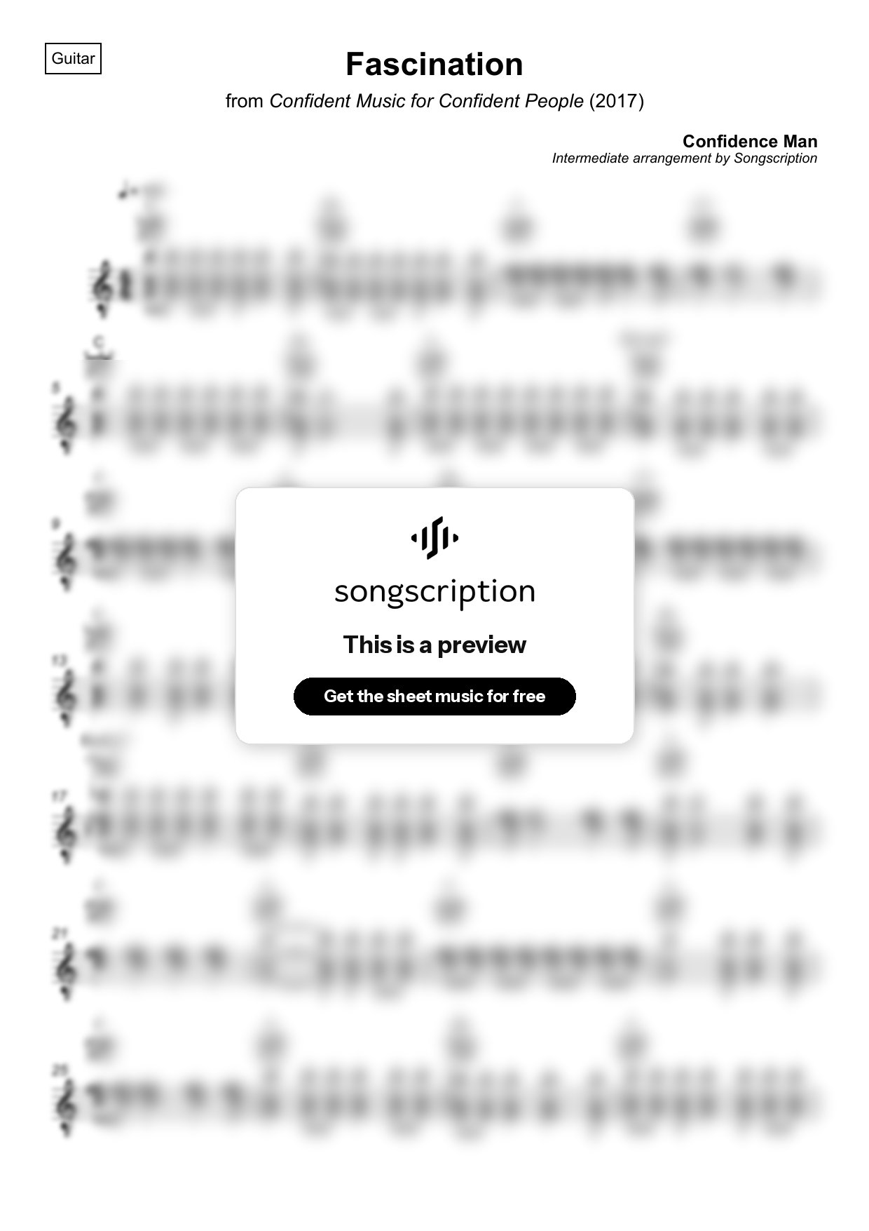 Intermediate Acoustic Guitar Sheet Music for "Fascination" by Confidence Man