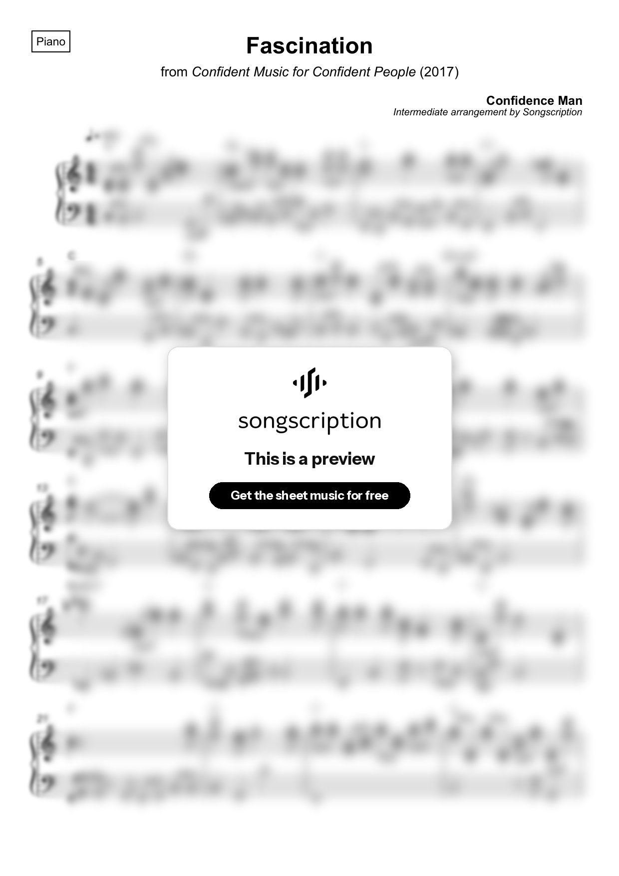 Intermediate Piano Sheet Music for "Fascination" by Confidence Man