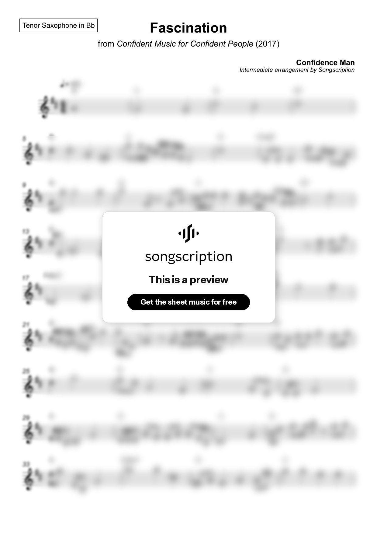 Intermediate Tenor Sax Sheet Music for "Fascination" by Confidence Man