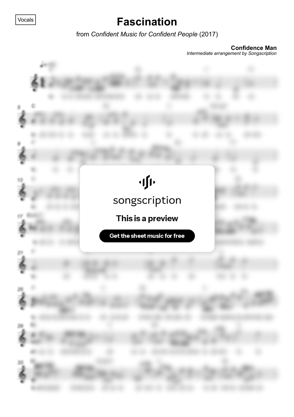 Intermediate Vocals Sheet Music for "Fascination" by Confidence Man
