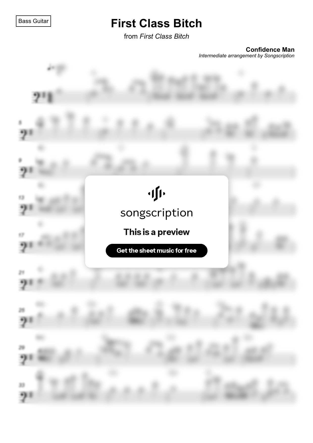 Intermediate Bass Guitar Sheet Music for "First Class Bitch" by Confidence Man