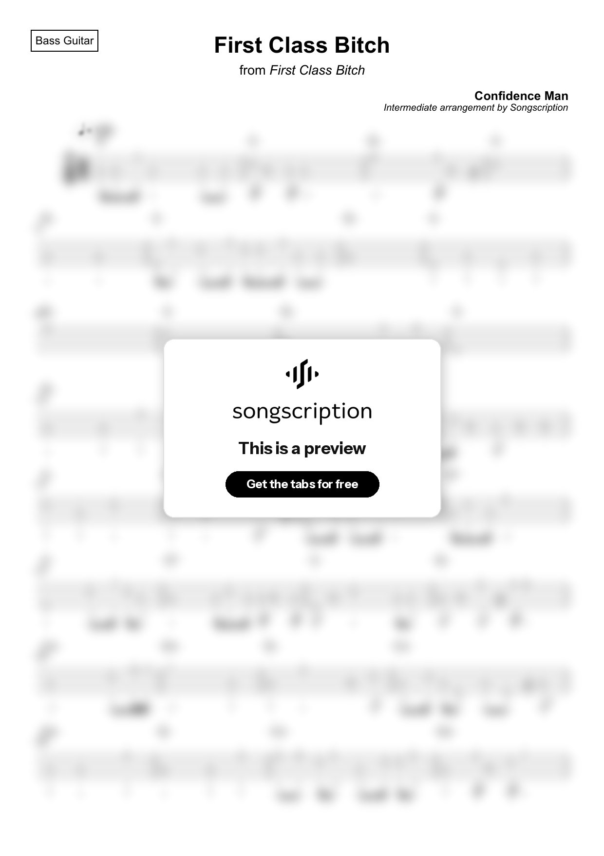 Intermediate Bass Guitar Tabs for "First Class Bitch" by Confidence Man