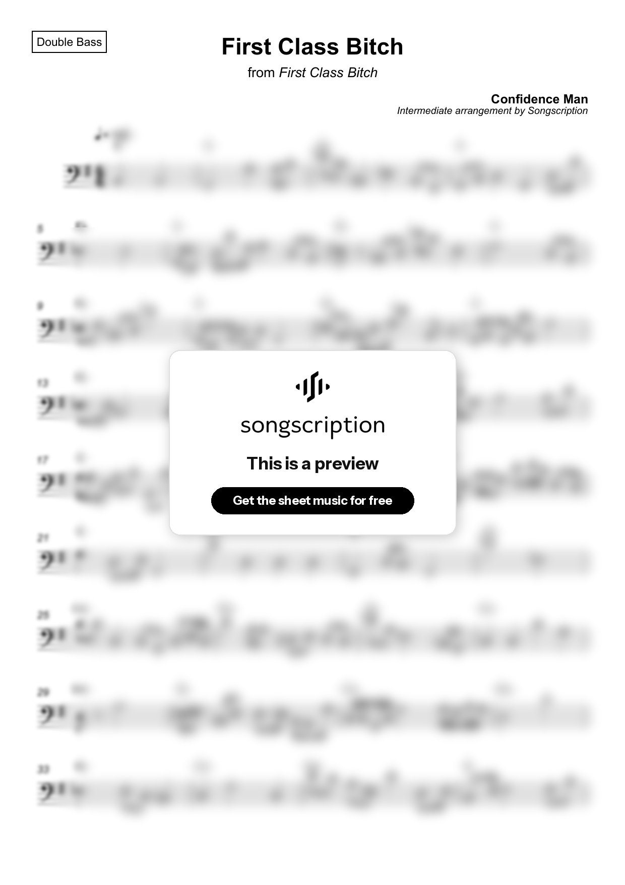 Intermediate Double Bass Sheet Music for "First Class Bitch" by Confidence Man