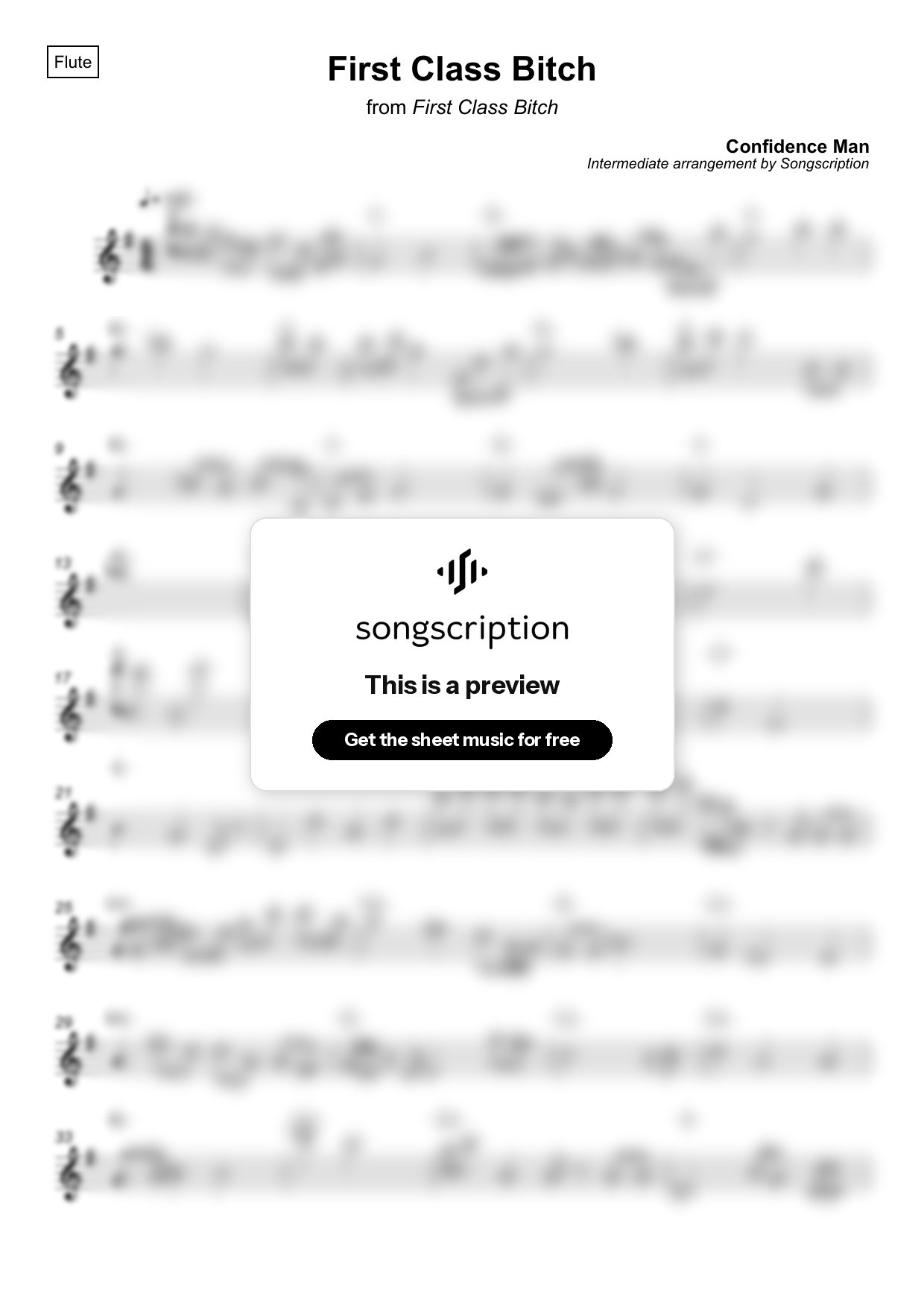 Intermediate Flute Sheet Music for "First Class Bitch" by Confidence Man