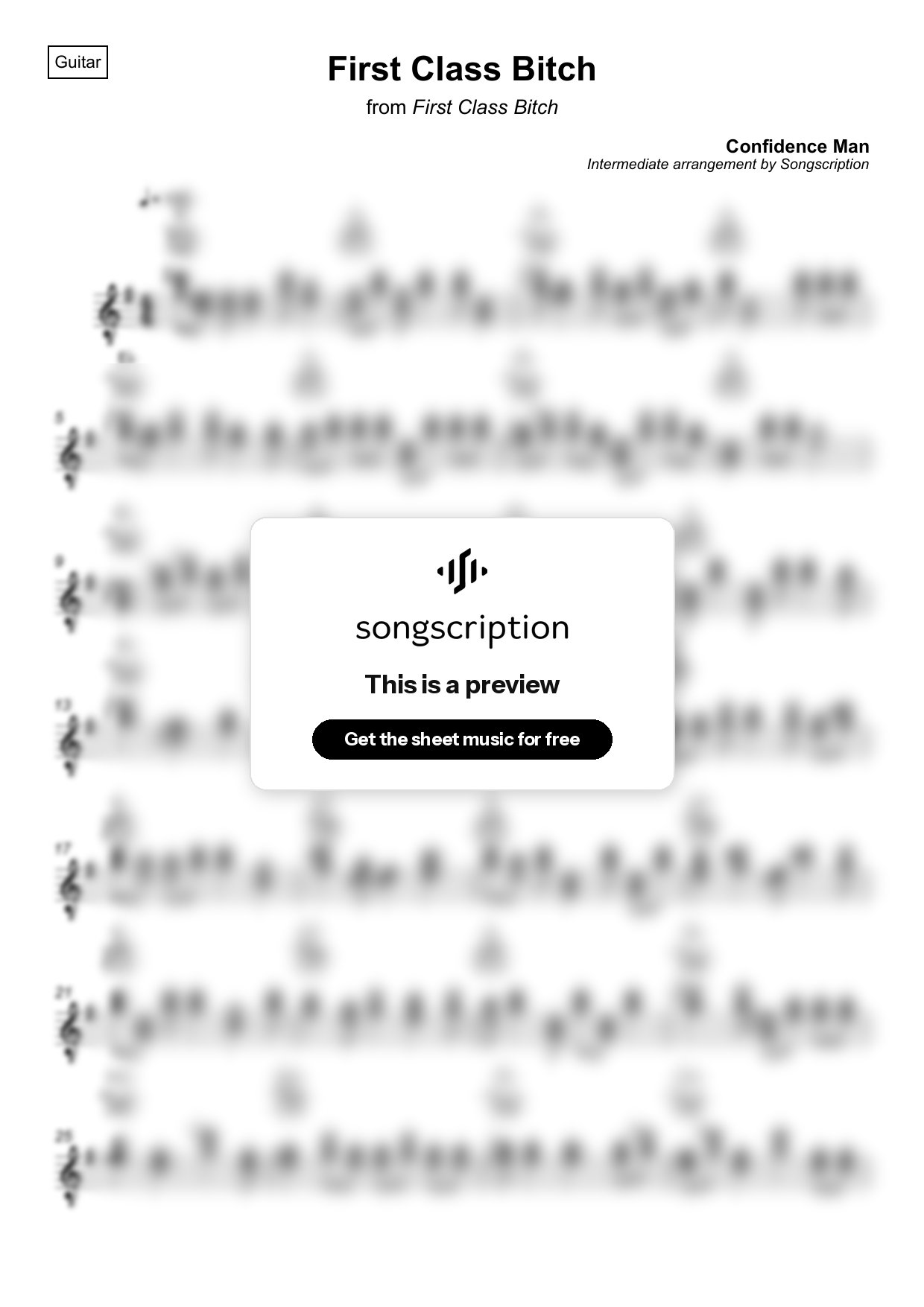 Intermediate Acoustic Guitar Sheet Music for "First Class Bitch" by Confidence Man