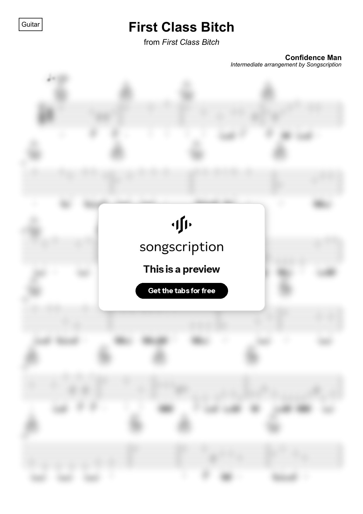 Intermediate Acoustic Guitar Tabs for "First Class Bitch" by Confidence Man