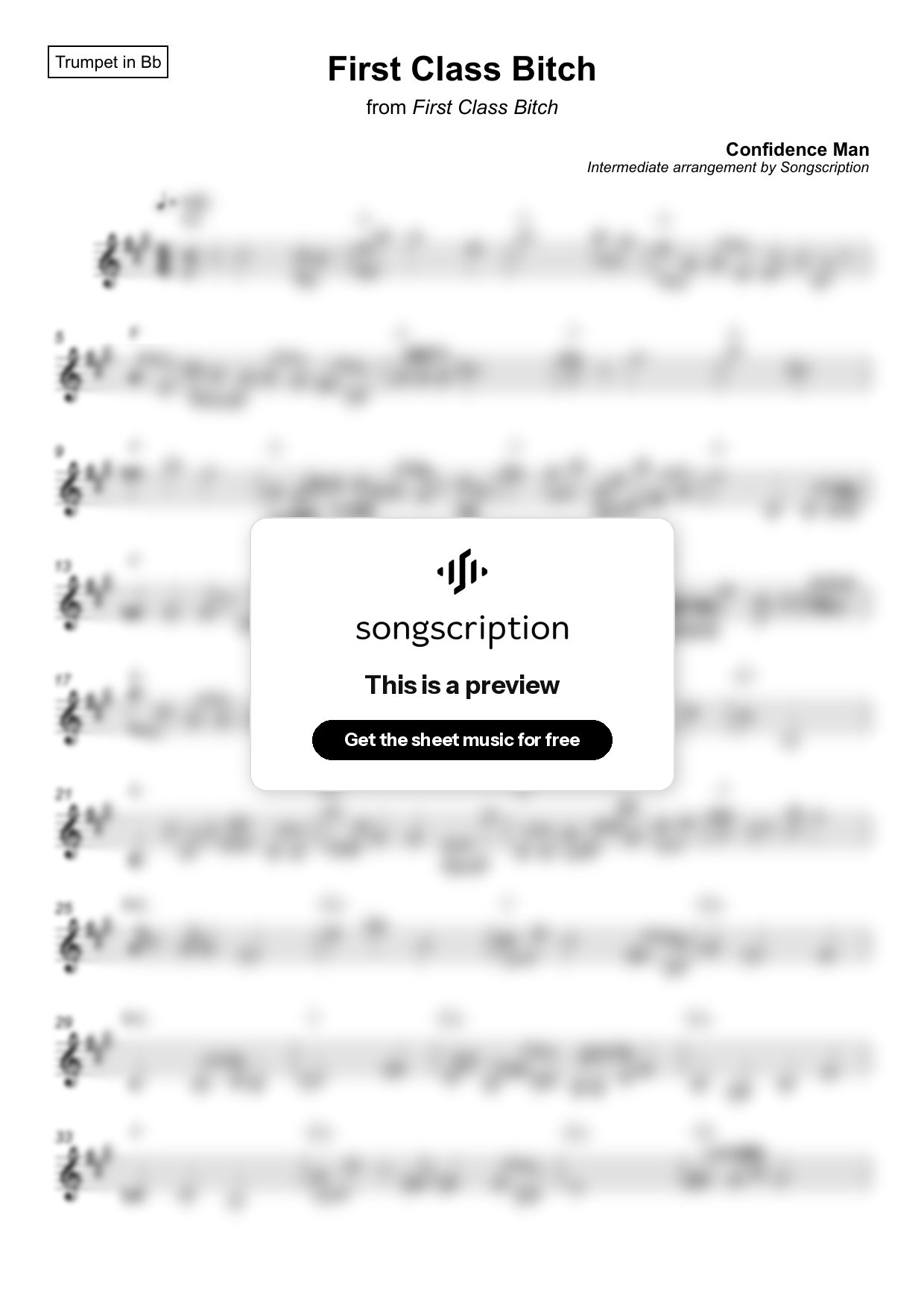 Intermediate Trumpet Sheet Music for "First Class Bitch" by Confidence Man