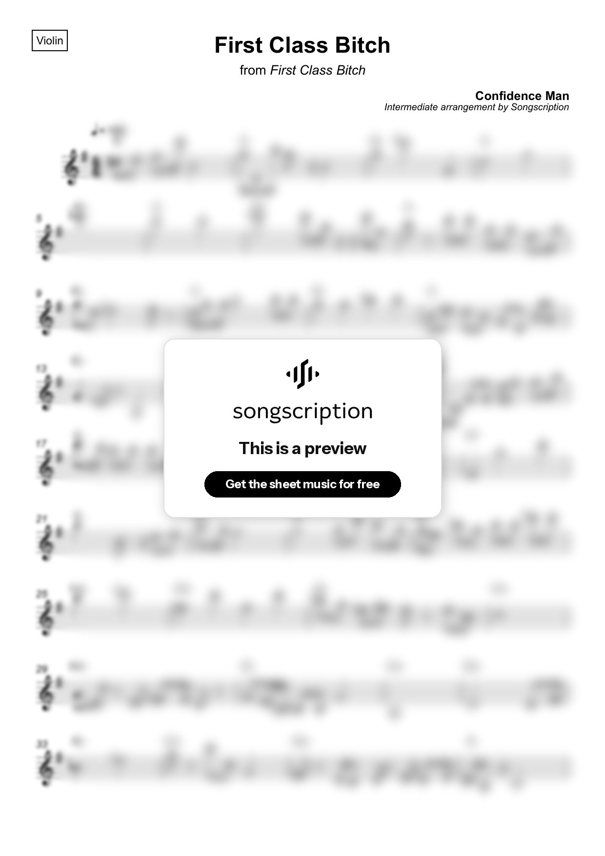 Intermediate Violin Sheet Music for "First Class Bitch" by Confidence Man