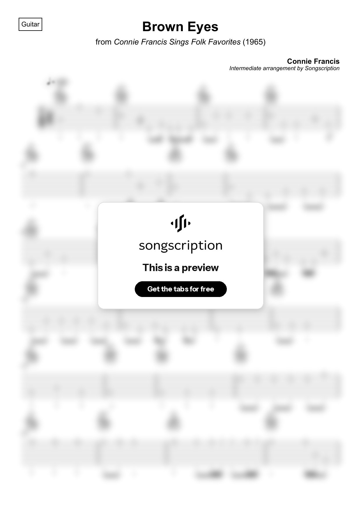 Intermediate Acoustic Guitar Tabs for "Brown Eyes" by Connie Francis