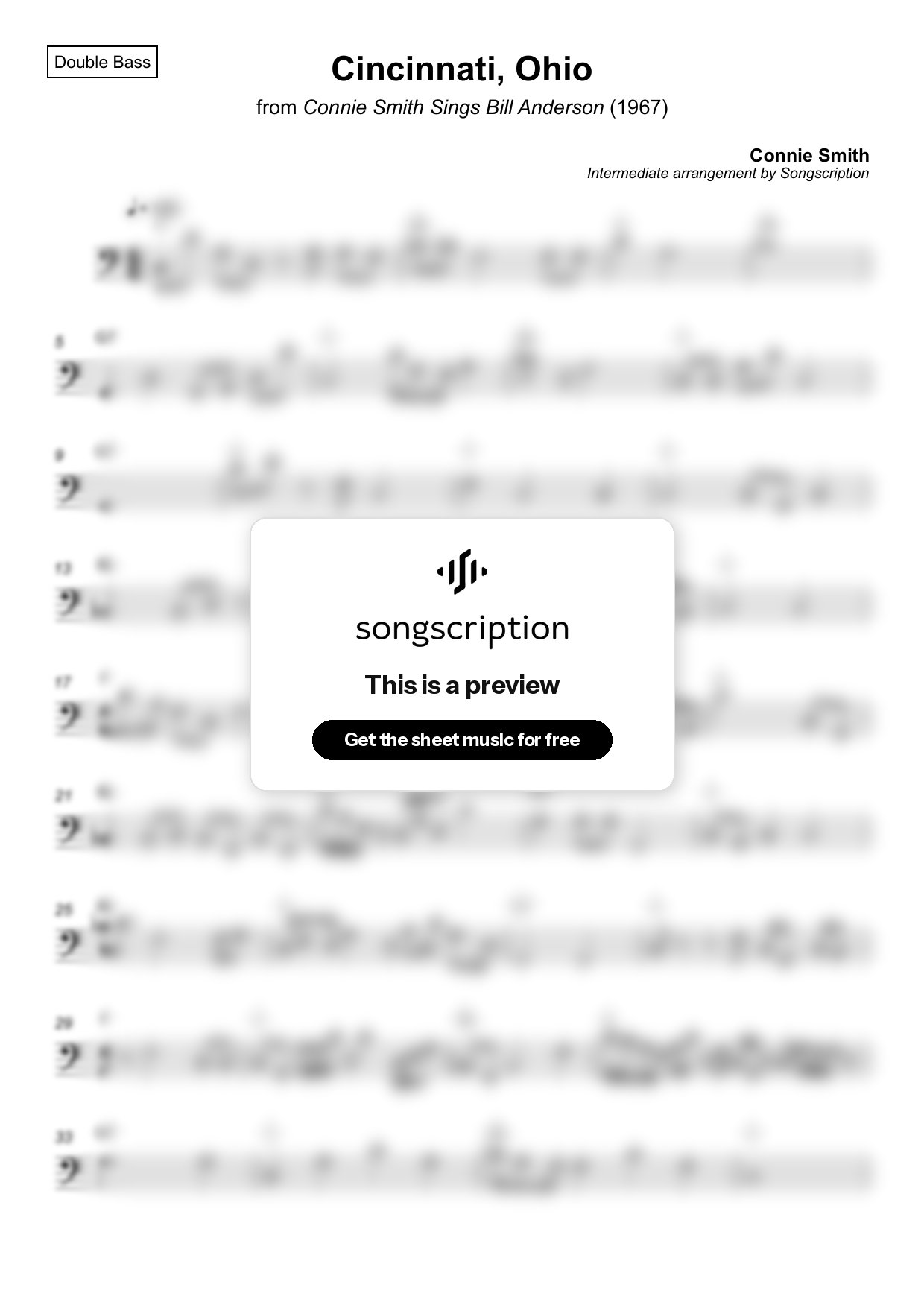 Intermediate Double Bass Sheet Music for "Cincinnati, Ohio" by Connie Smith