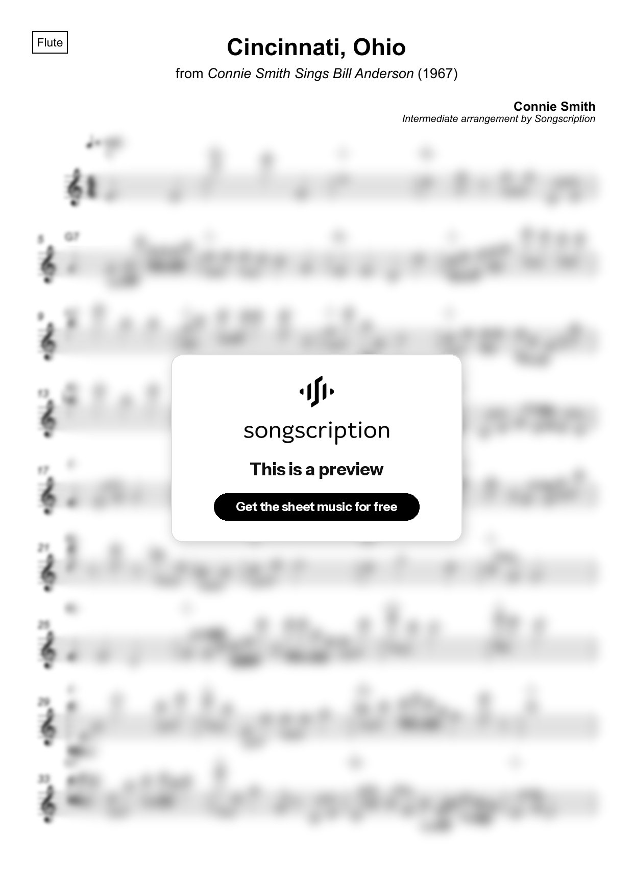 Intermediate Flute Sheet Music for "Cincinnati, Ohio" by Connie Smith