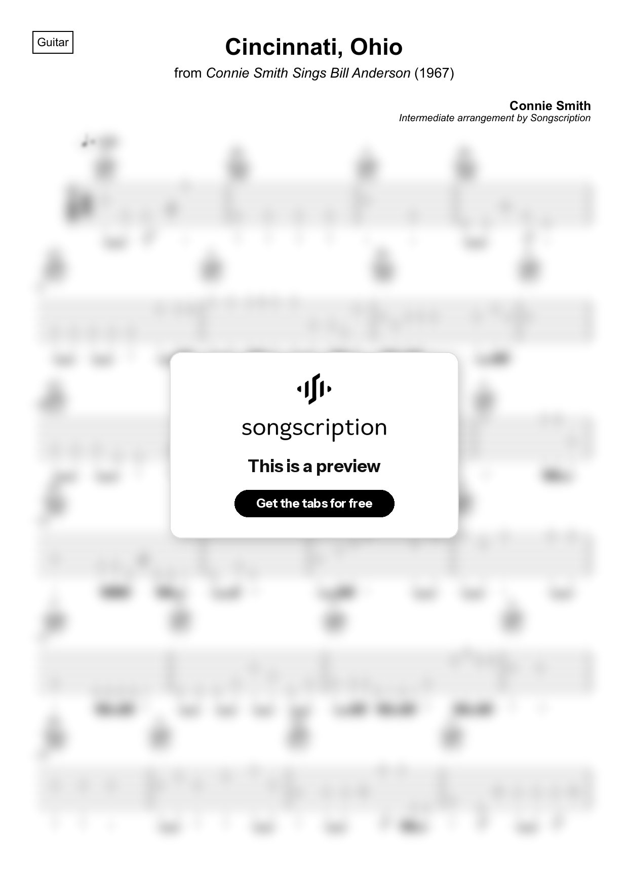 Intermediate Acoustic Guitar Tabs for "Cincinnati, Ohio" by Connie Smith