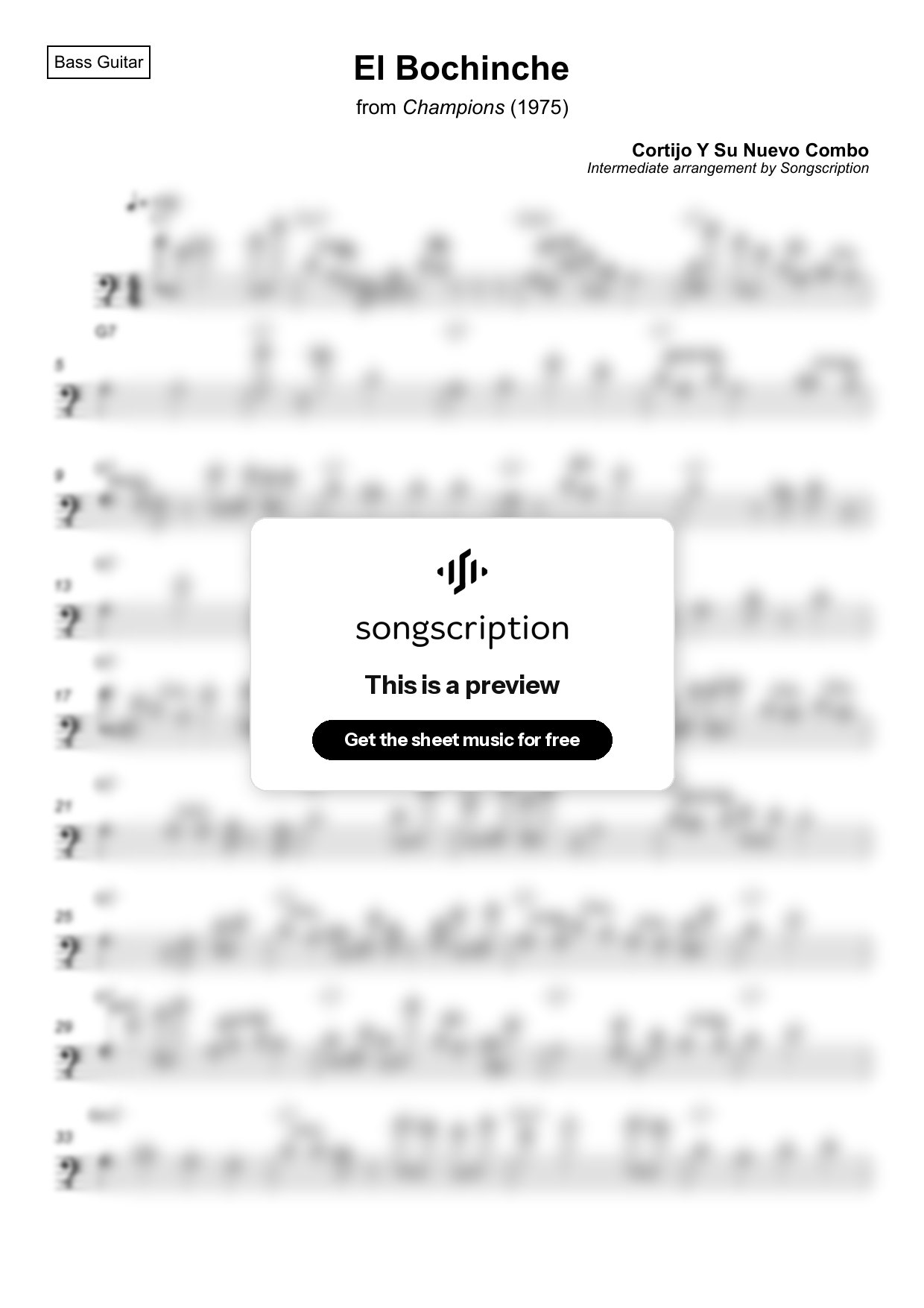 Intermediate Bass Guitar Sheet Music for "El Bochinche" by Cortijo Y Su Nuevo Combo