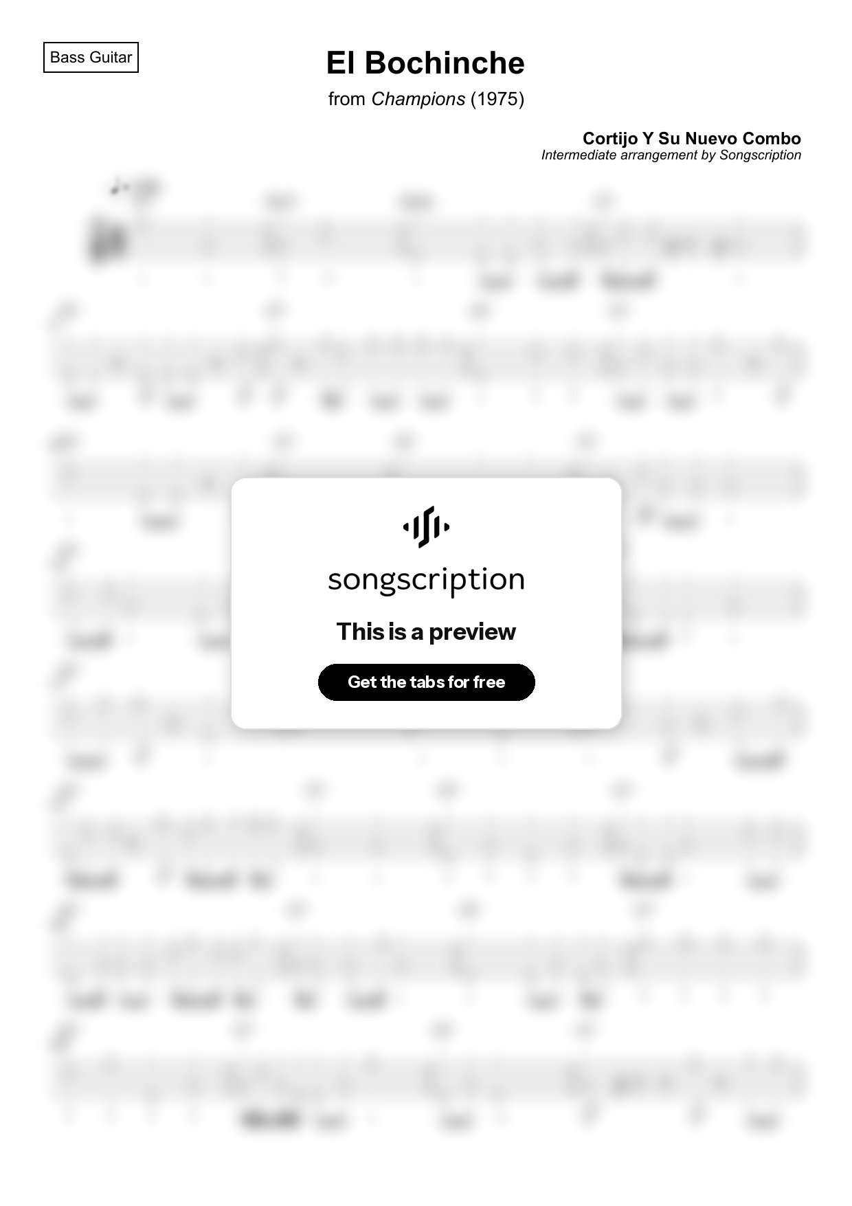 Intermediate Bass Guitar Tabs for "El Bochinche" by Cortijo Y Su Nuevo Combo