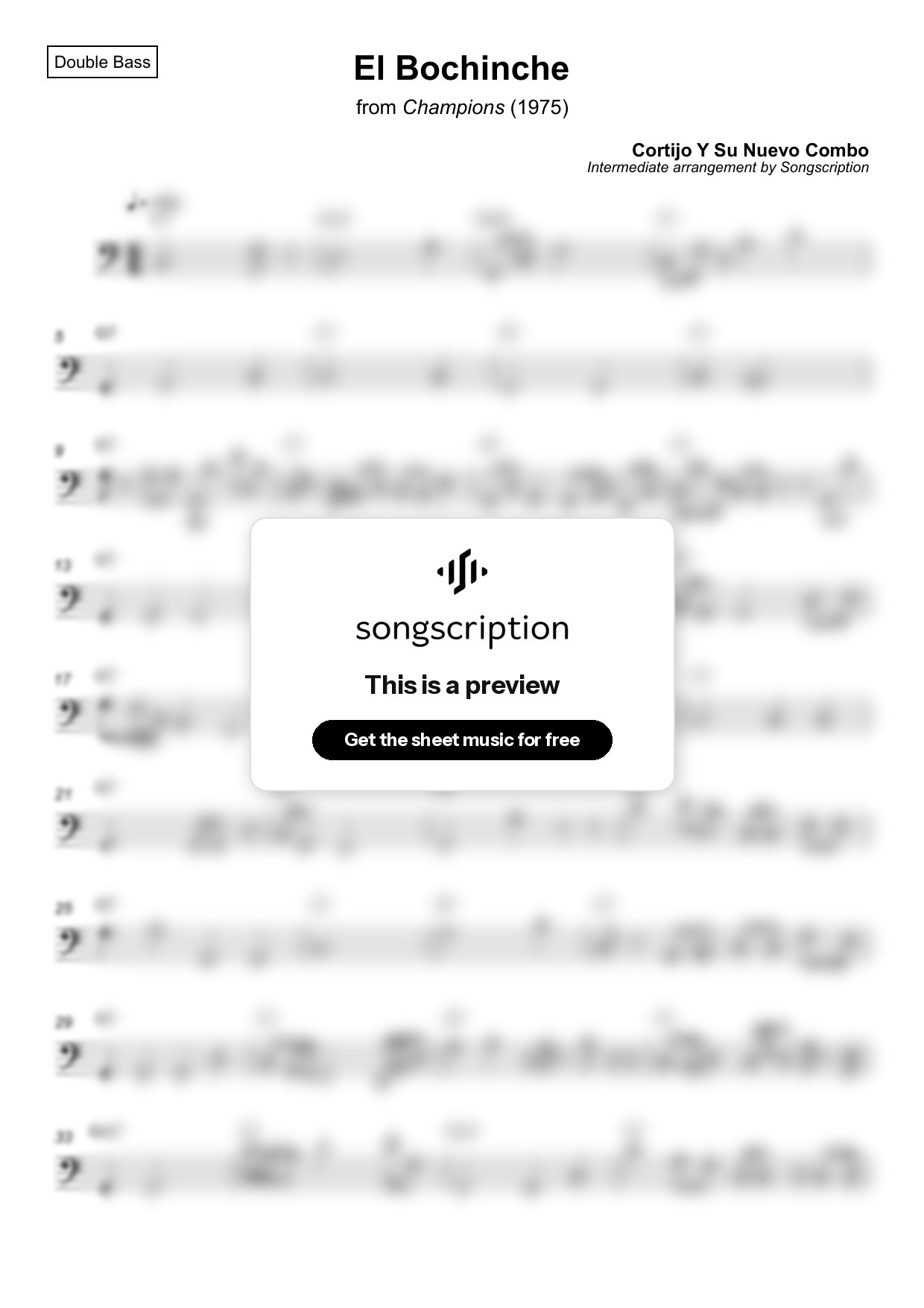 Intermediate Double Bass Sheet Music for "El Bochinche" by Cortijo Y Su Nuevo Combo